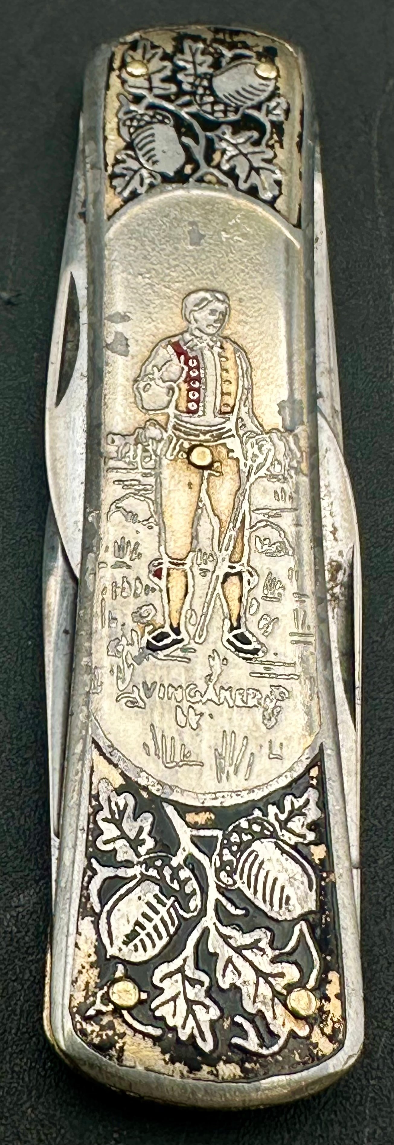 Vintage Swedish Eskilstuna Multi-Blade Souvenir Knife – Embossed Lady & Acorn Motif – Sweden (1 of 10)