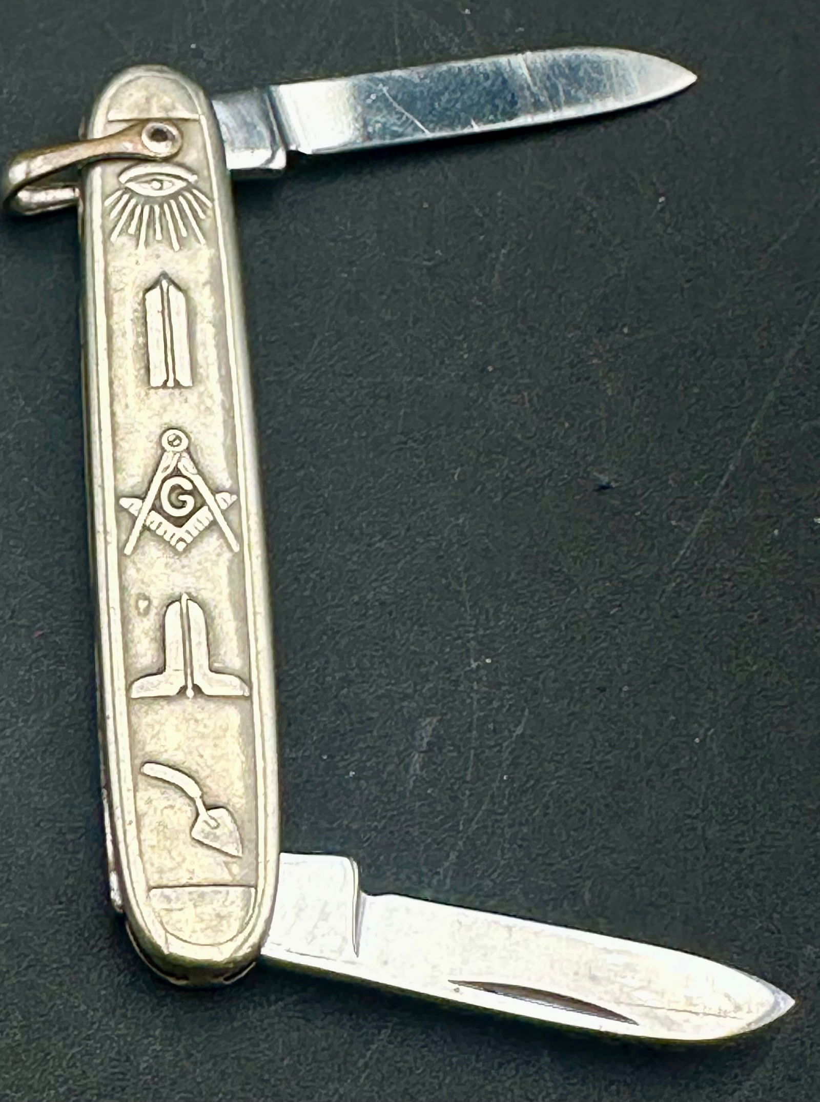 Vintage ANVIL USA Masonic Pocket Knife – 2 Blades, All-Seeing Eye & Square/Compass (1 of 6)