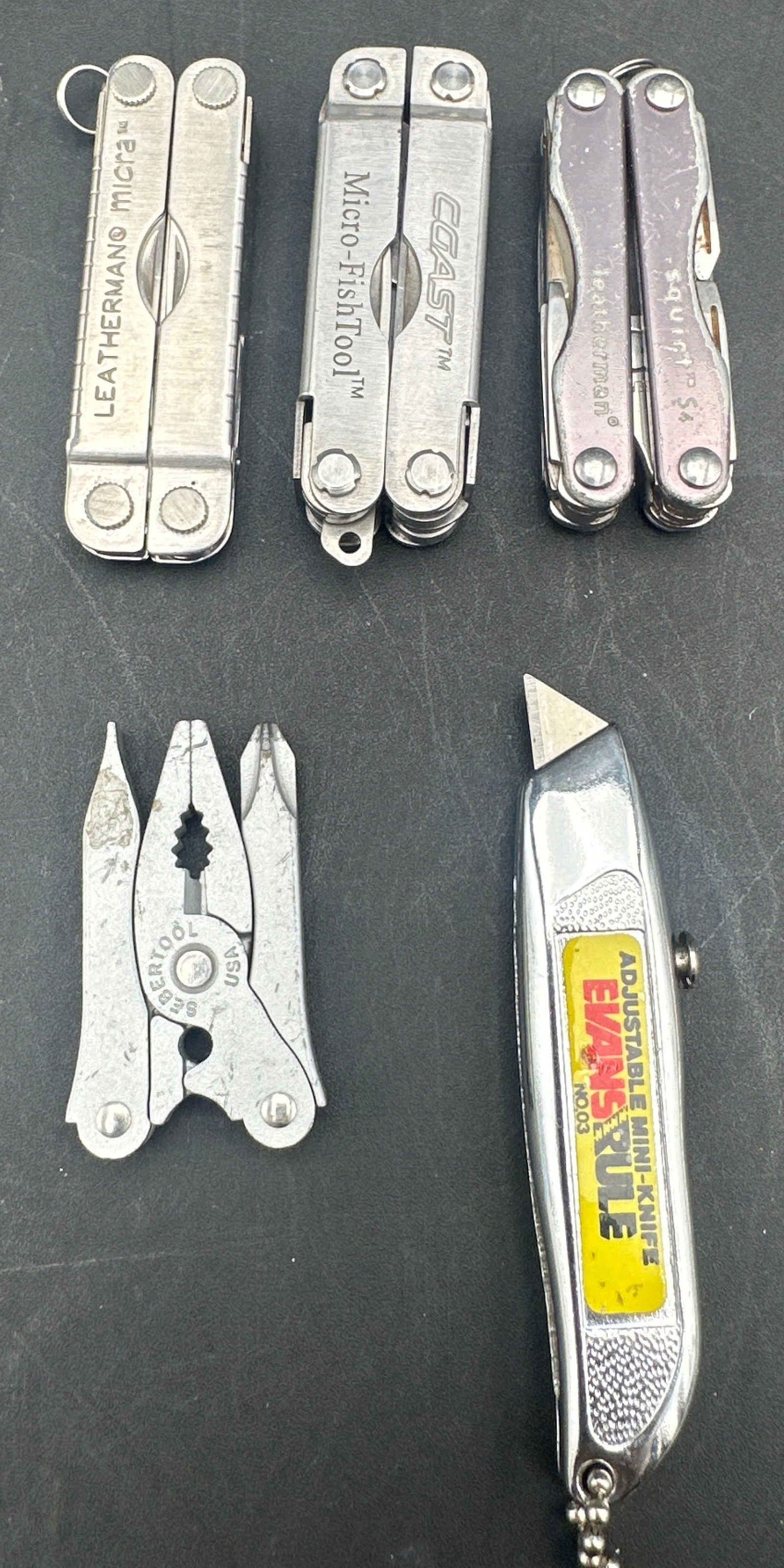 Lot of 5 Mini Multi-Tools – Leatherman Micra, Coast, Squirt, SeberTool, Evans Rule (1 of 9)