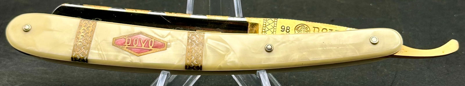 Vintage DOVO Solingen Germany Straight Razor – Model 98 – Gold Wash – Fritz Bracht Mark – (1 of 8)