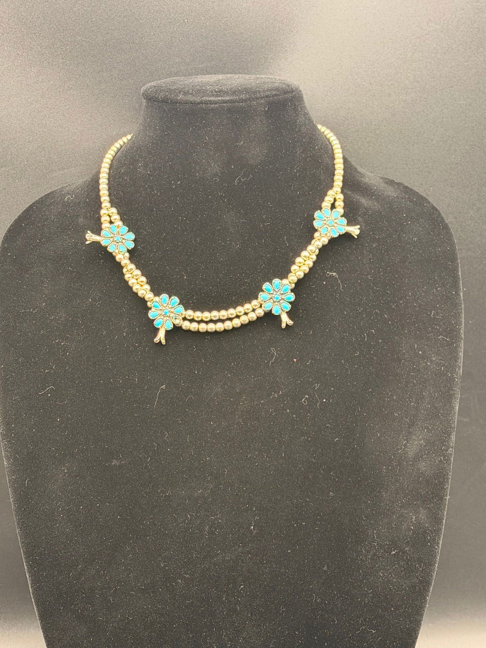 Vintage Navajo Sterling Turquoise Petit Point Necklace – Signed AW – 39g (1 of 10)