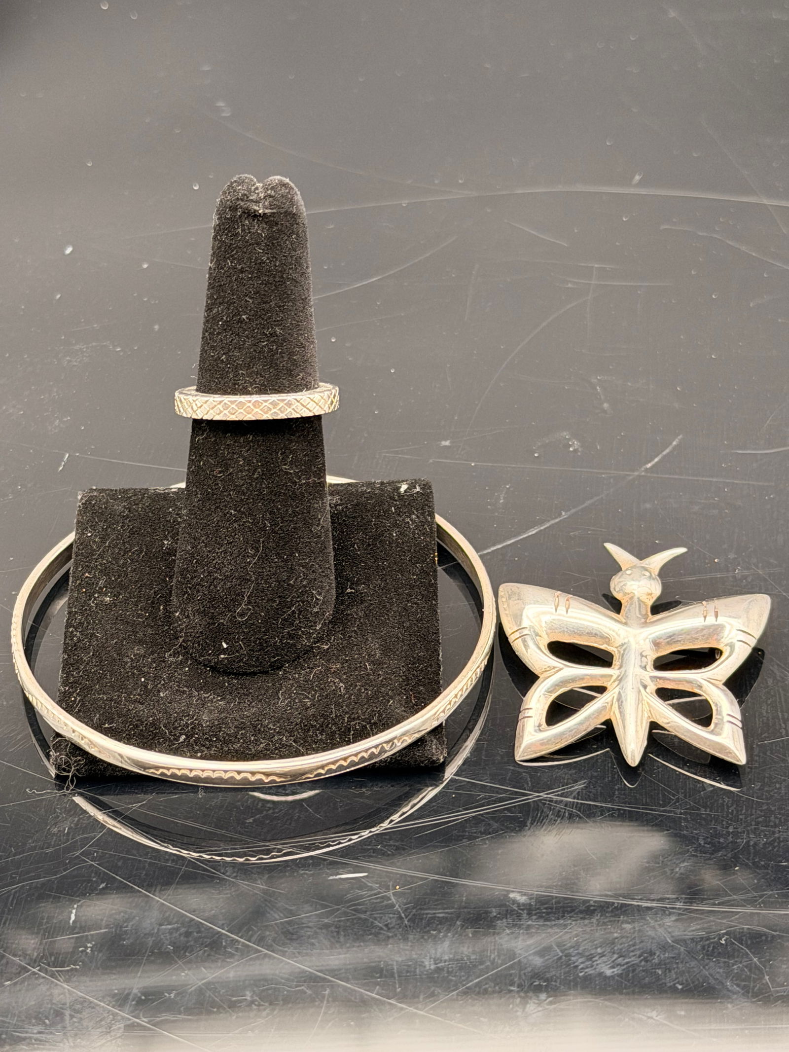 Sterling Silver Jewelry Lot – Harley Davidson Ring, Bangle Bracelet & Butterfly Brooch – 30g (1 of 11)