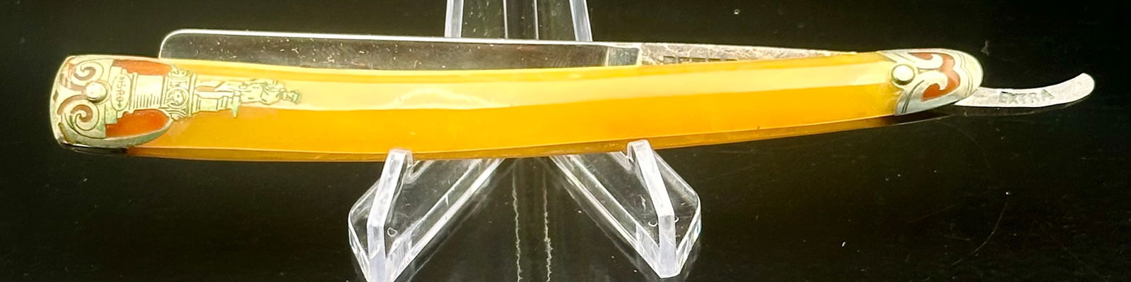 Vintage Peter Hahn S.R. Droescher Solingen Straight Razor – Yellow Celluloid Decorative Handle, (1 of 11)