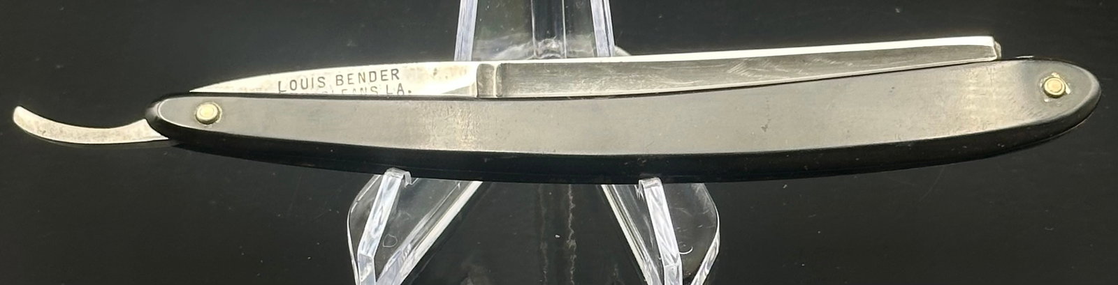 Vintage Atlas Straight Razor – Louis Bender New Orleans, Made in Germany: Vintage Atlas straight razor imported by Louis Bender of New Orleans, Louisiana. The blade is marked “ATLAS” on one side and “Louis Bender – New Orleans, LA – Made in Germany” on t