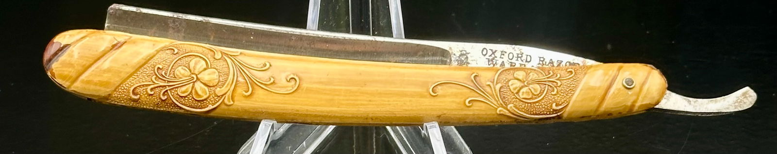 Vintage Oxford Straight Razor – Carved Celluloid Floral Handle – Germania Cutlery Works (1 of 7)