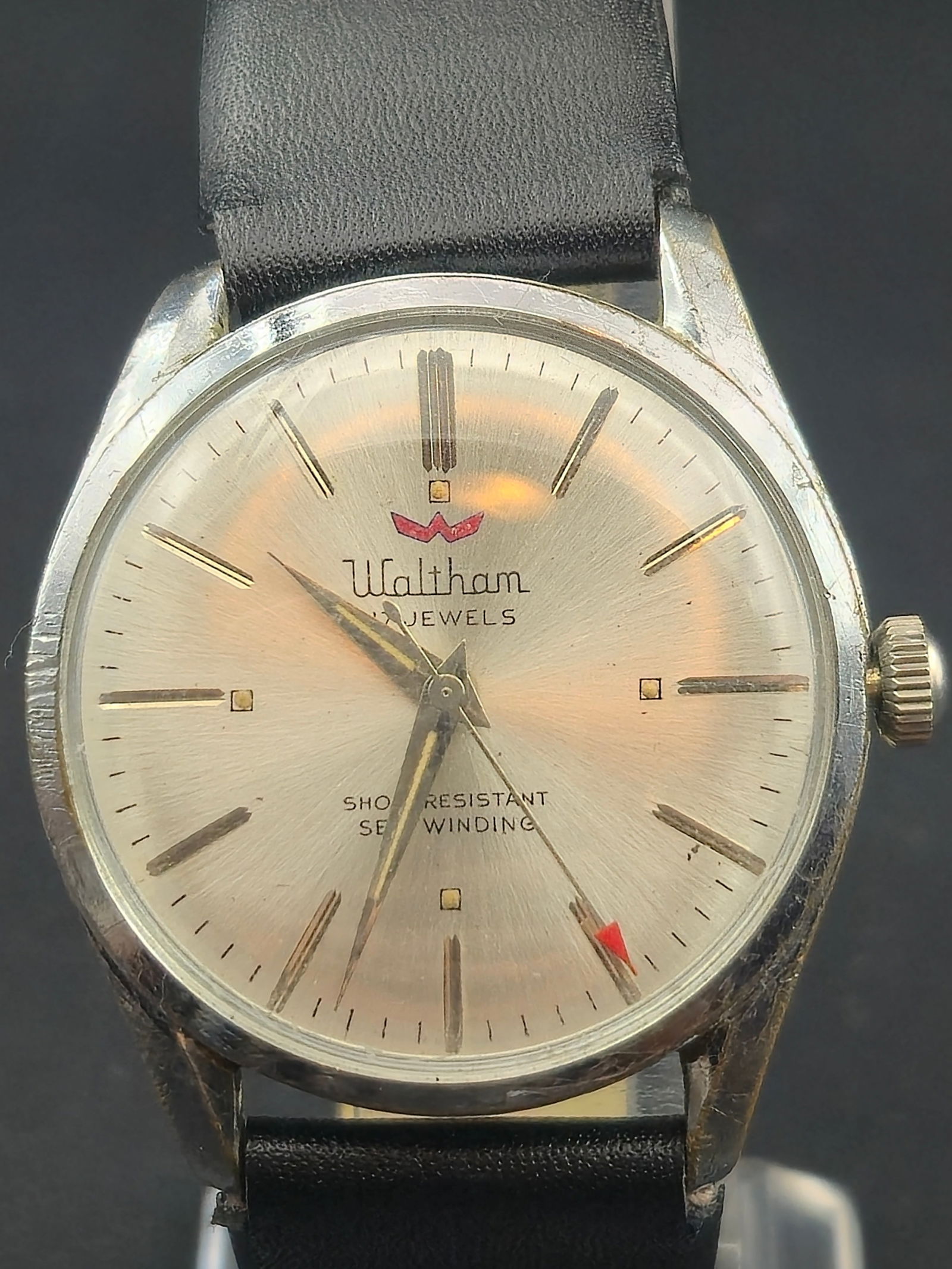 1960s Waltham Selfwinding 34mm Chrome Top 17J Auto Men’s Watch Red-Arrow Seconds Running (1 of 8)