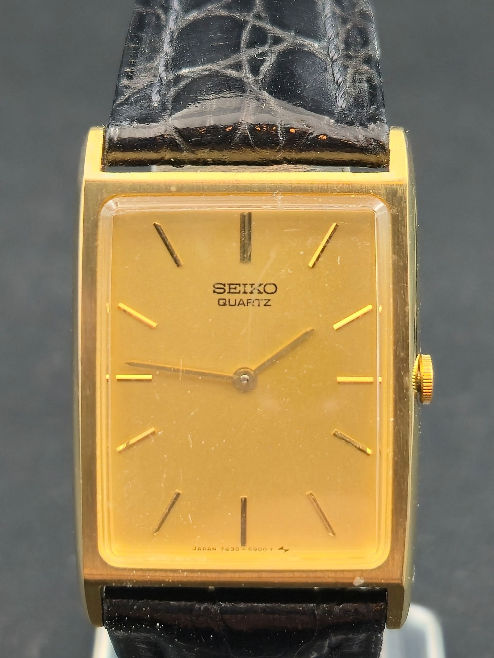 1986 Seiko Quartz 7430-5560 Gold Tone 25mm Dress Tank Watch New Battery (1 of 9)