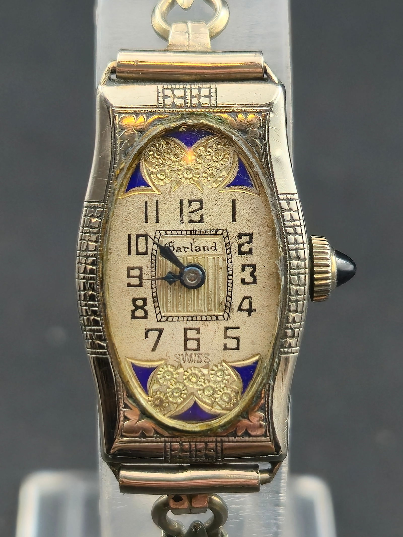 1920s Garland Art Deco 14K White Gold Filled Enamel 15J Ladies Watch Runs (1 of 10)