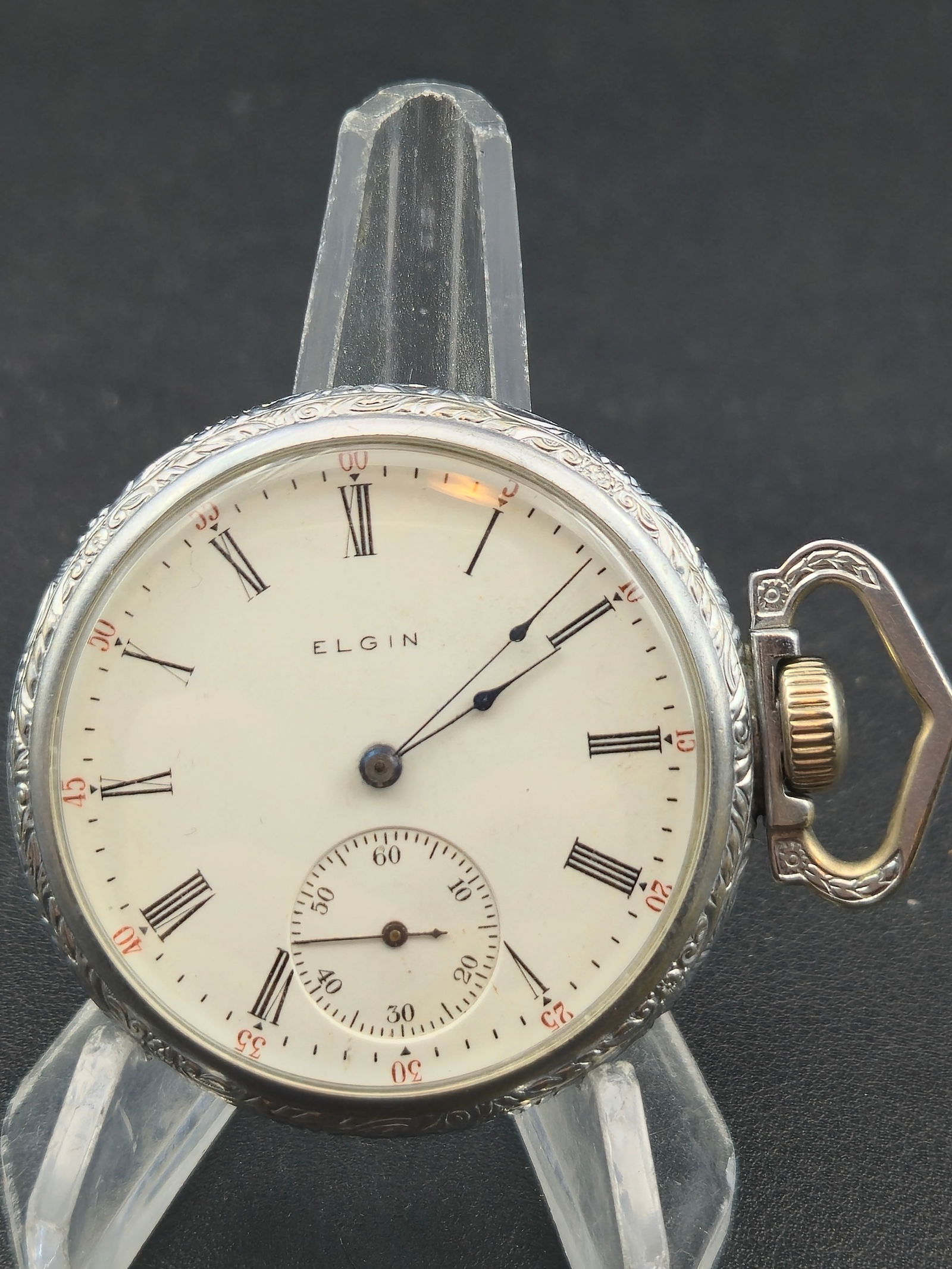 1905 Elgin 16s 15J Grade 305 Roman Dial Sidewinder Pocket Watch Spartan Case Runs (1 of 8)