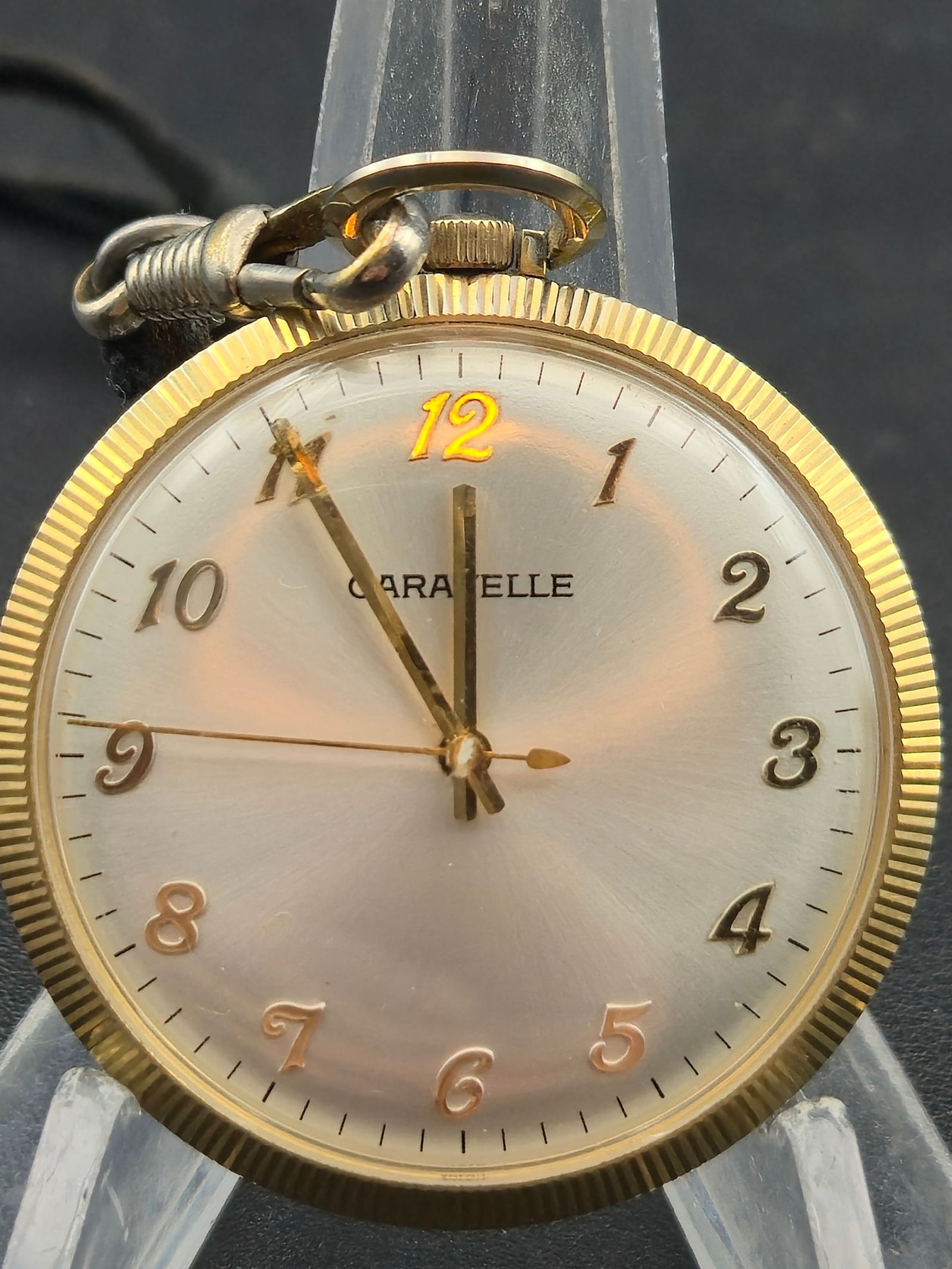 1970s Caravelle 43mm 7J Pocket Watch Gold-Tone Fluted Bezel Runs (1 of 9)