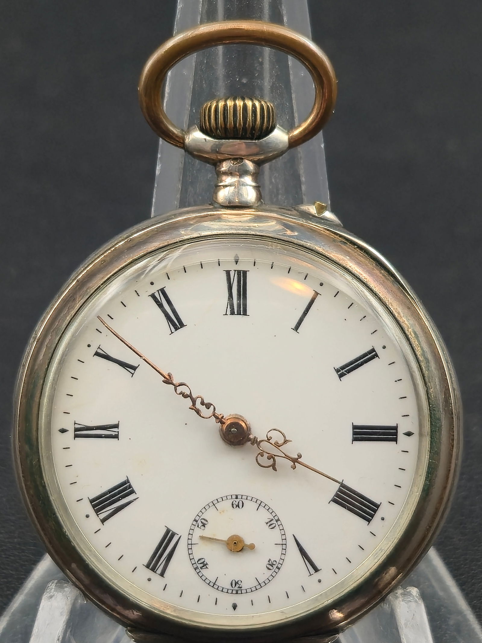 Early Swiss 43mm .800 Silver Keyless Lever Pocket Watch Horse Cart Scene Runs (1 of 11)