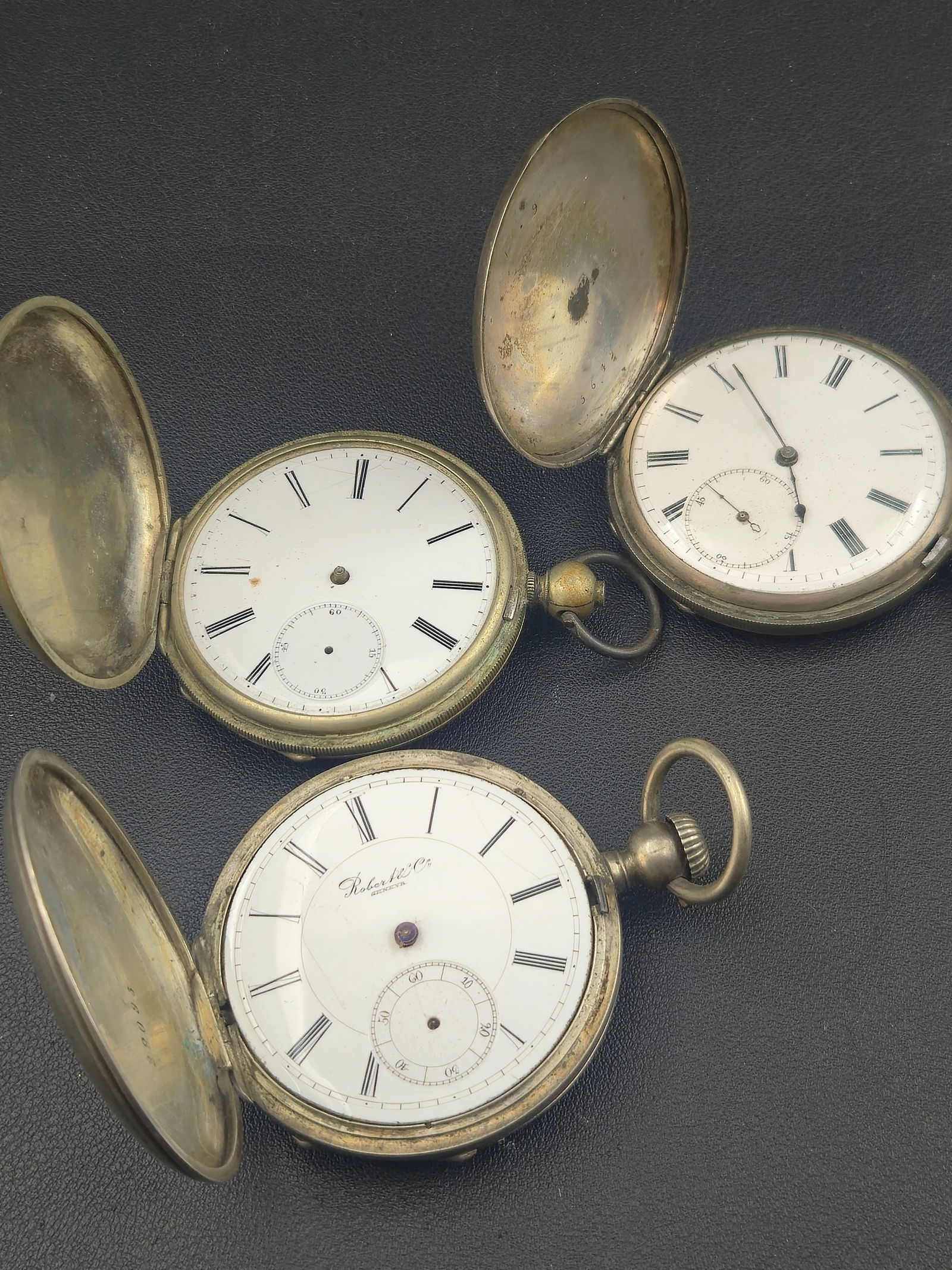 Lot of 3 Antique Pocket Watches Robert & Co Geneva Liverpool Patent Lever Swiss English Untested (1 of 14)