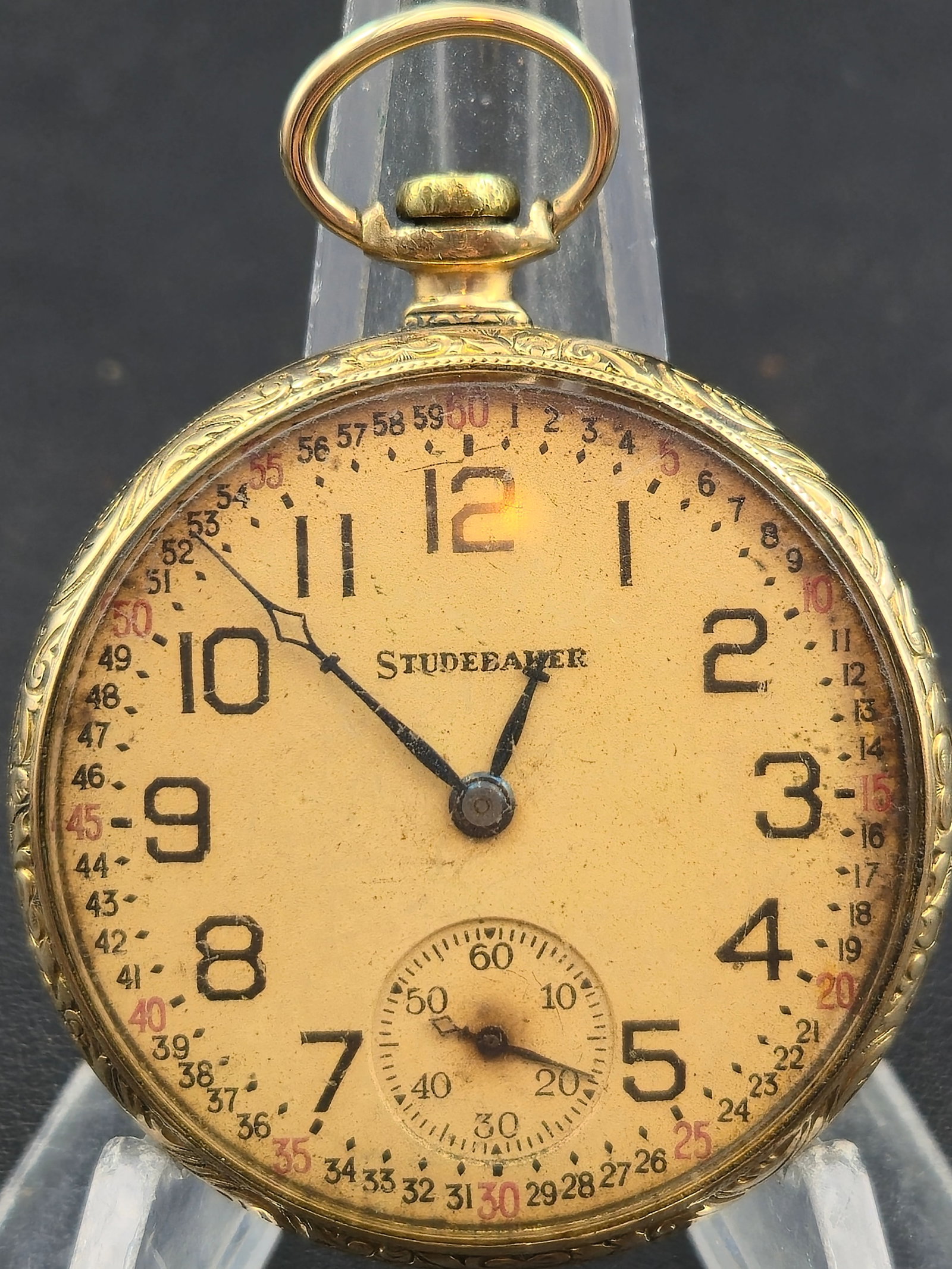 1926 South Bend Studebaker 21J 12s Montgomery Dial 14K GF Pocket Watch Running (1 of 9)