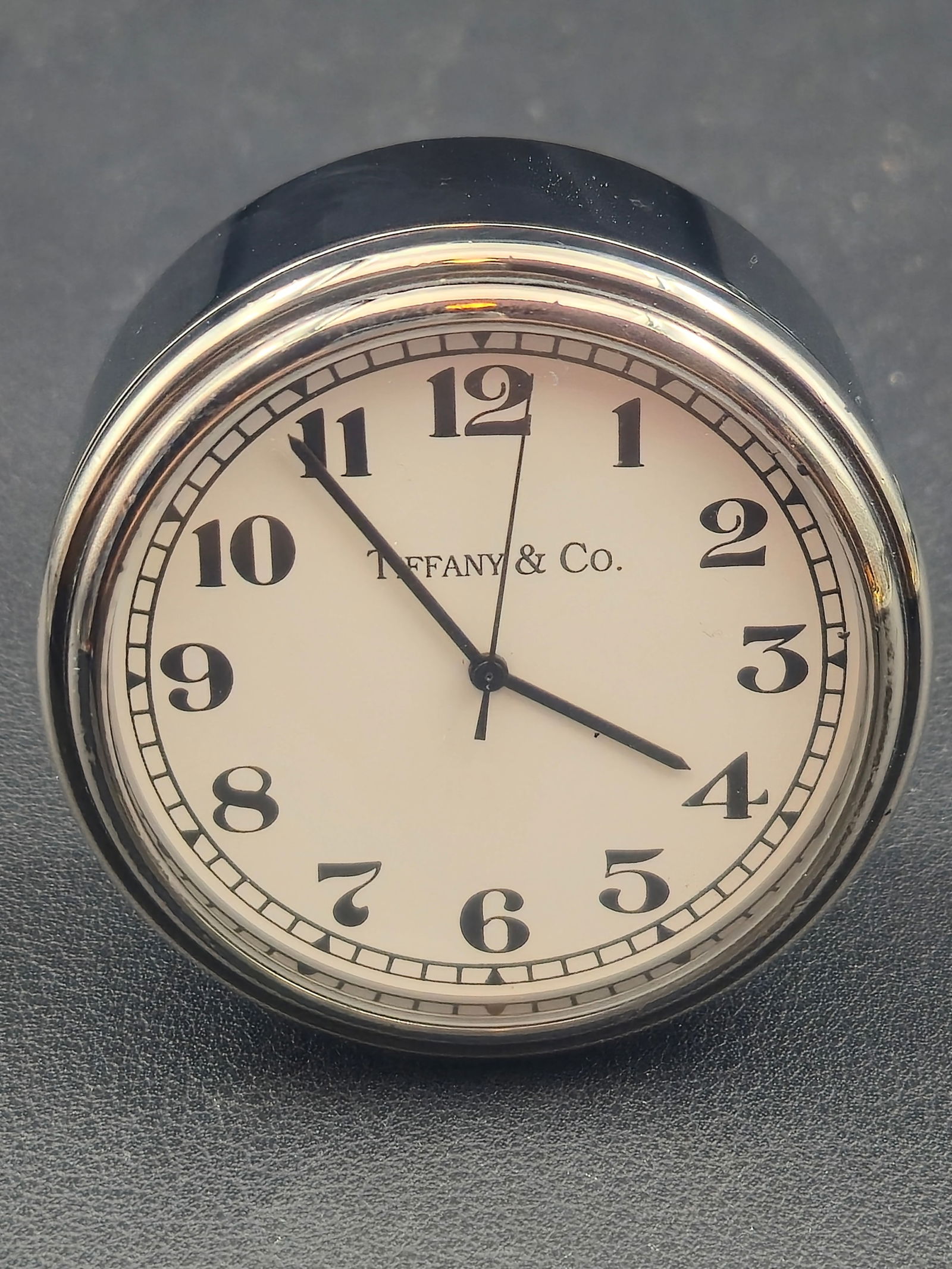 Tiffany & Co. Swiss Quartz Desk Travel Clock 52mm Stainless Steel Ronda Movement (1 of 12)