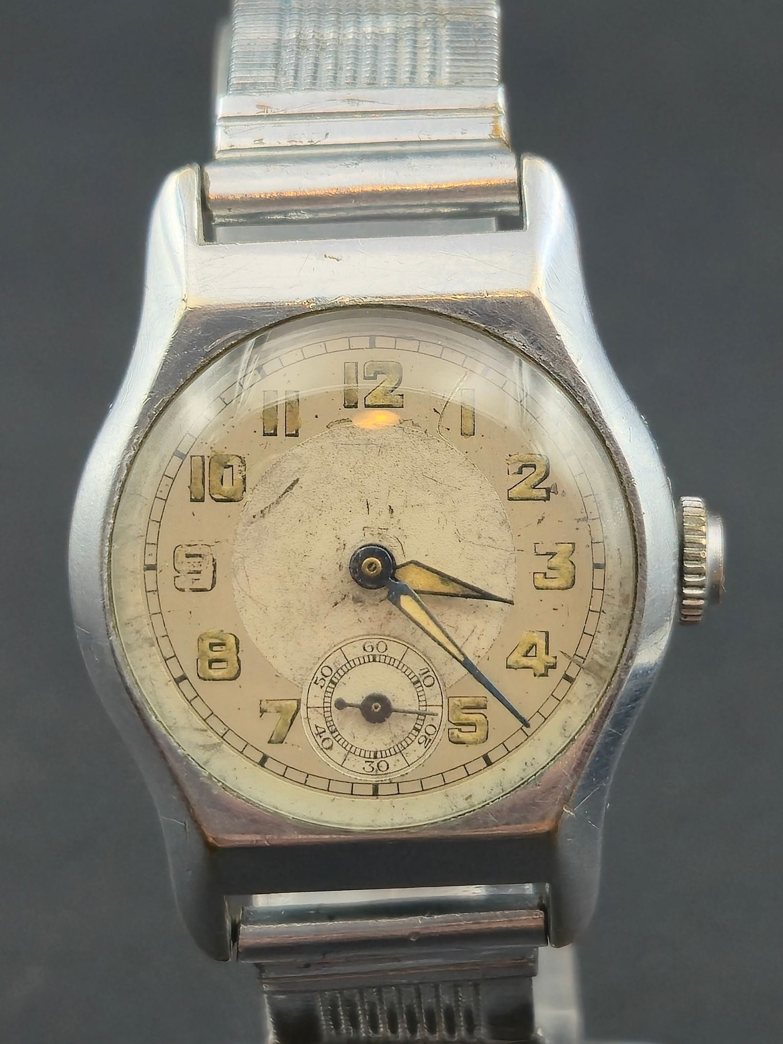 c.1935 Swiss Art Deco Small Seconds Wristwatch 29.6mm Nickel Case Runs (1 of 10)