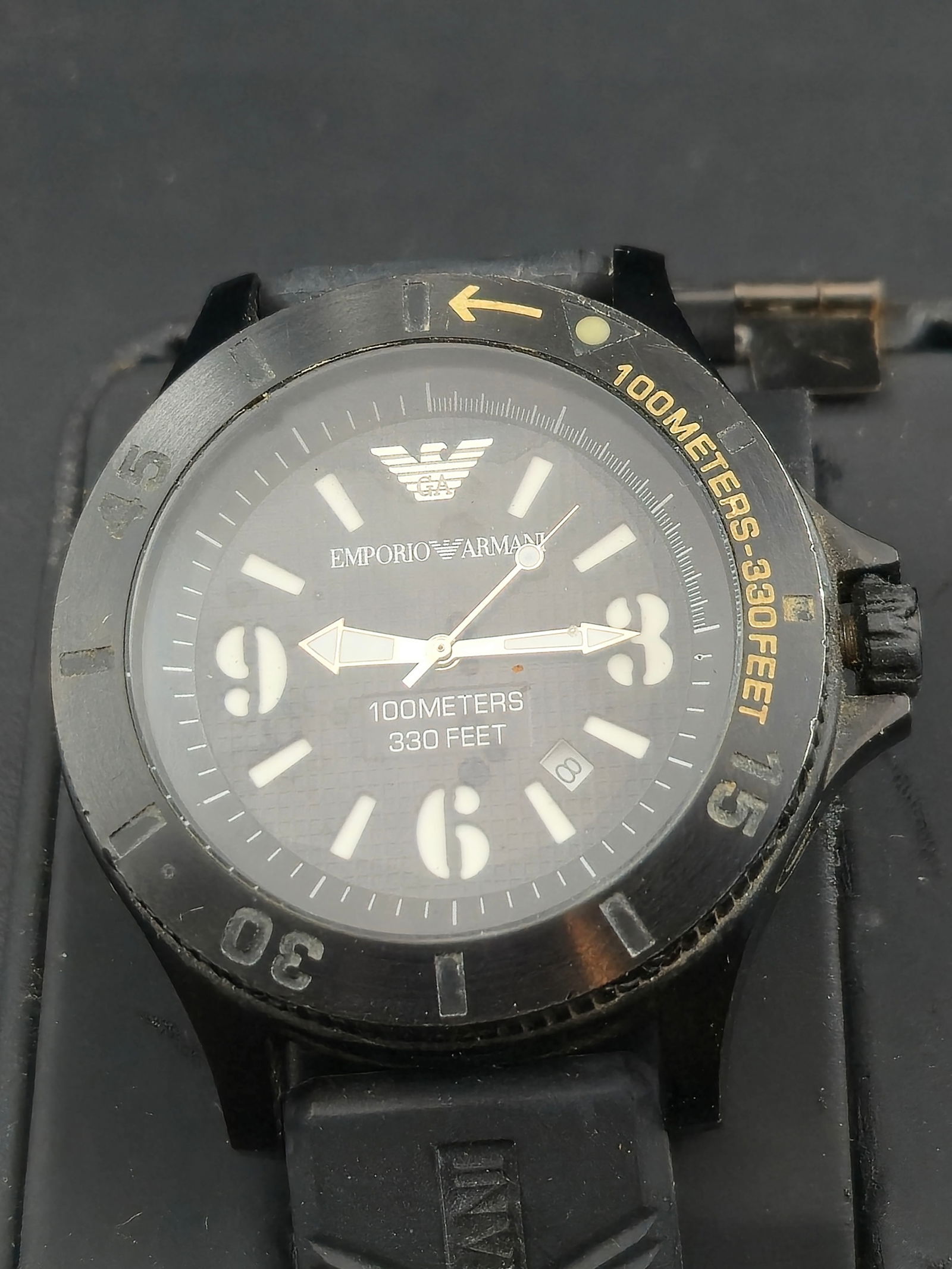 Emporio Armani Diver Watch AR-0629 Black Dial 40.65mm Rubber Strap Box Papers Untested (1 of 9)