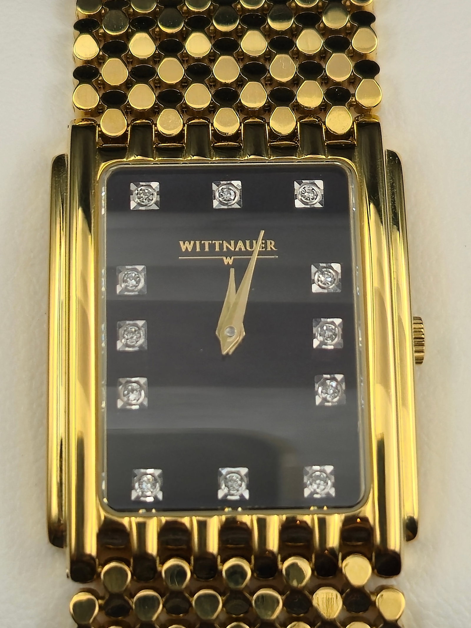 Wittnauer Swiss Quartz Ladies Watch Gold Tone 25.2mm Diamond Dial Mesh Bracelet Box Papers (1 of 13)