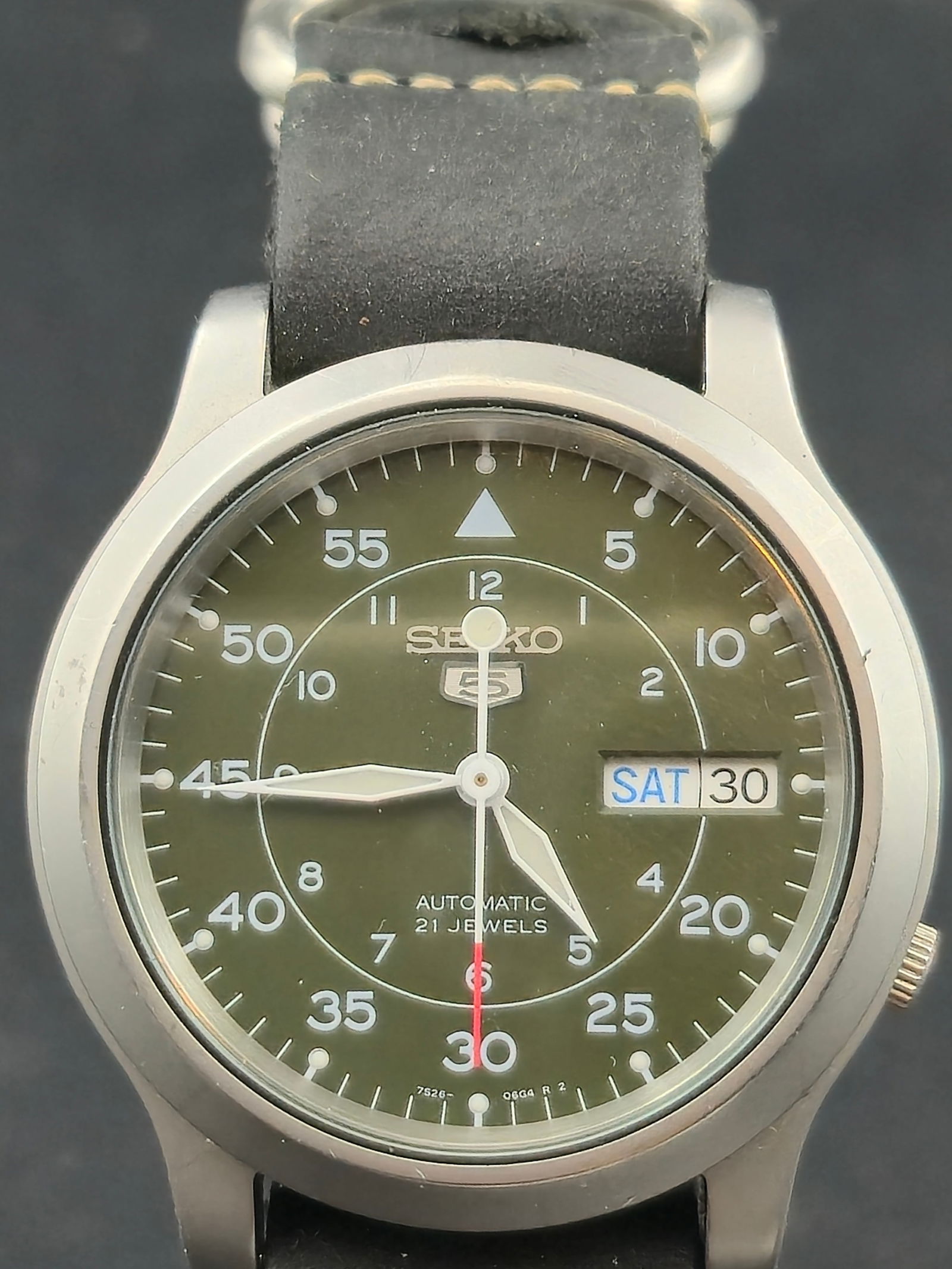 Seiko 5 Automatic 21J Green Dial Day-Date Ref 7S26-02J0 37.2mm Exhibition Back (1 of 10)