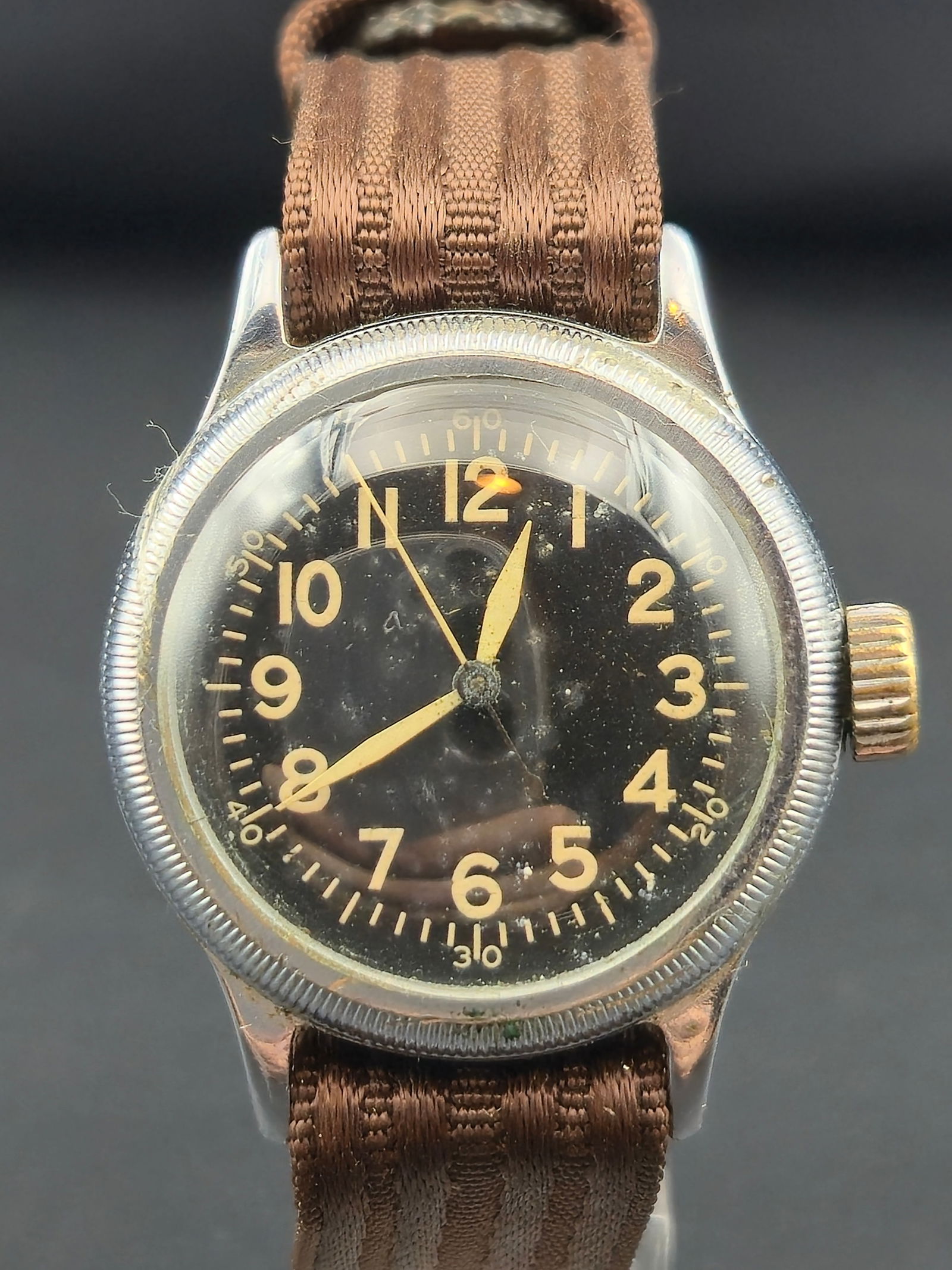 Elgin WWII U.S. Army A-11 Military Wristwatch Black Dial Elgin 539 Movement circa 1944 (1 of 11)