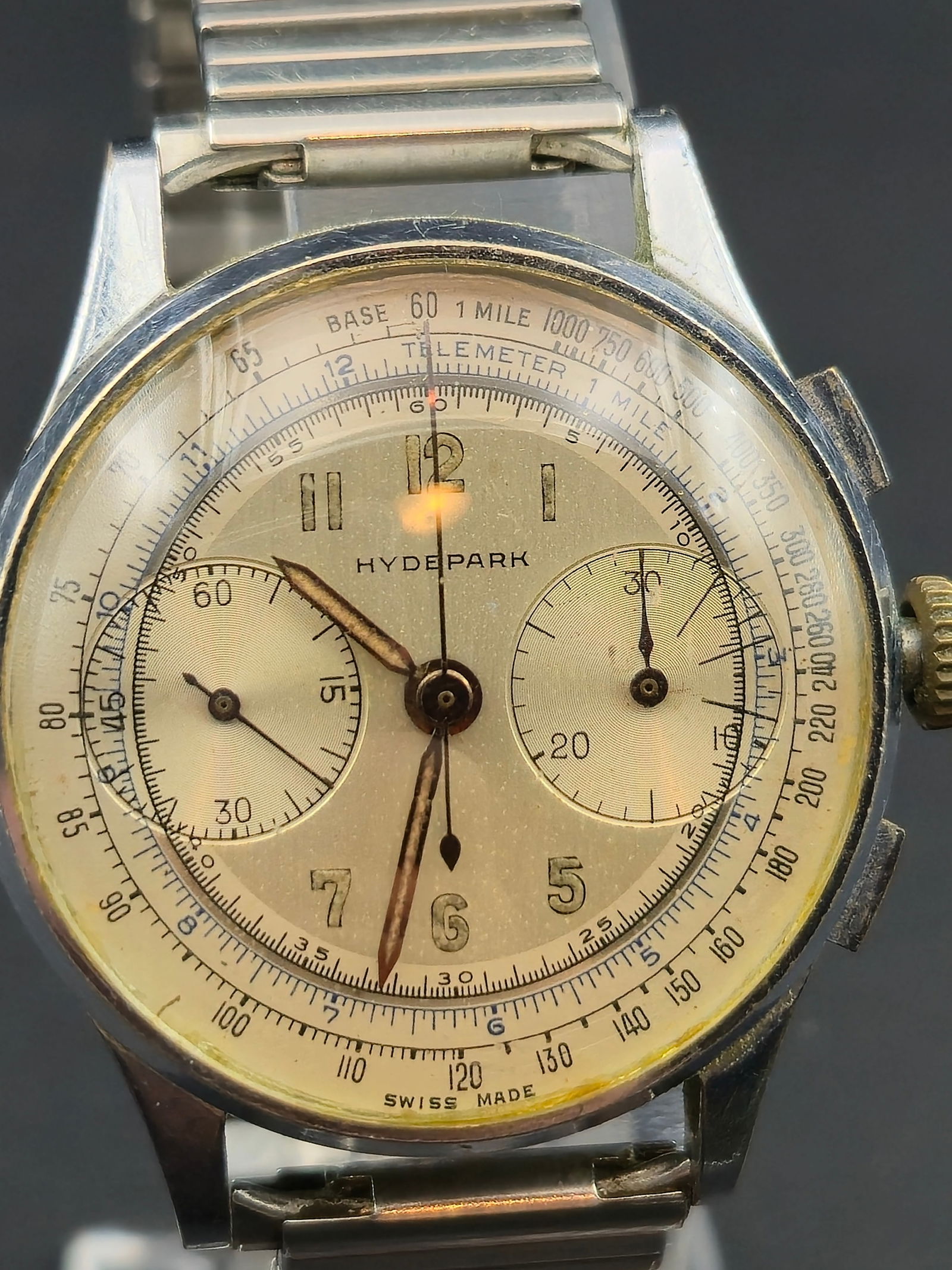 Hydepark Watch Co. circa 1940s Swiss Chronograph Stainless Steel Telemeter Dial Runs (1 of 11)