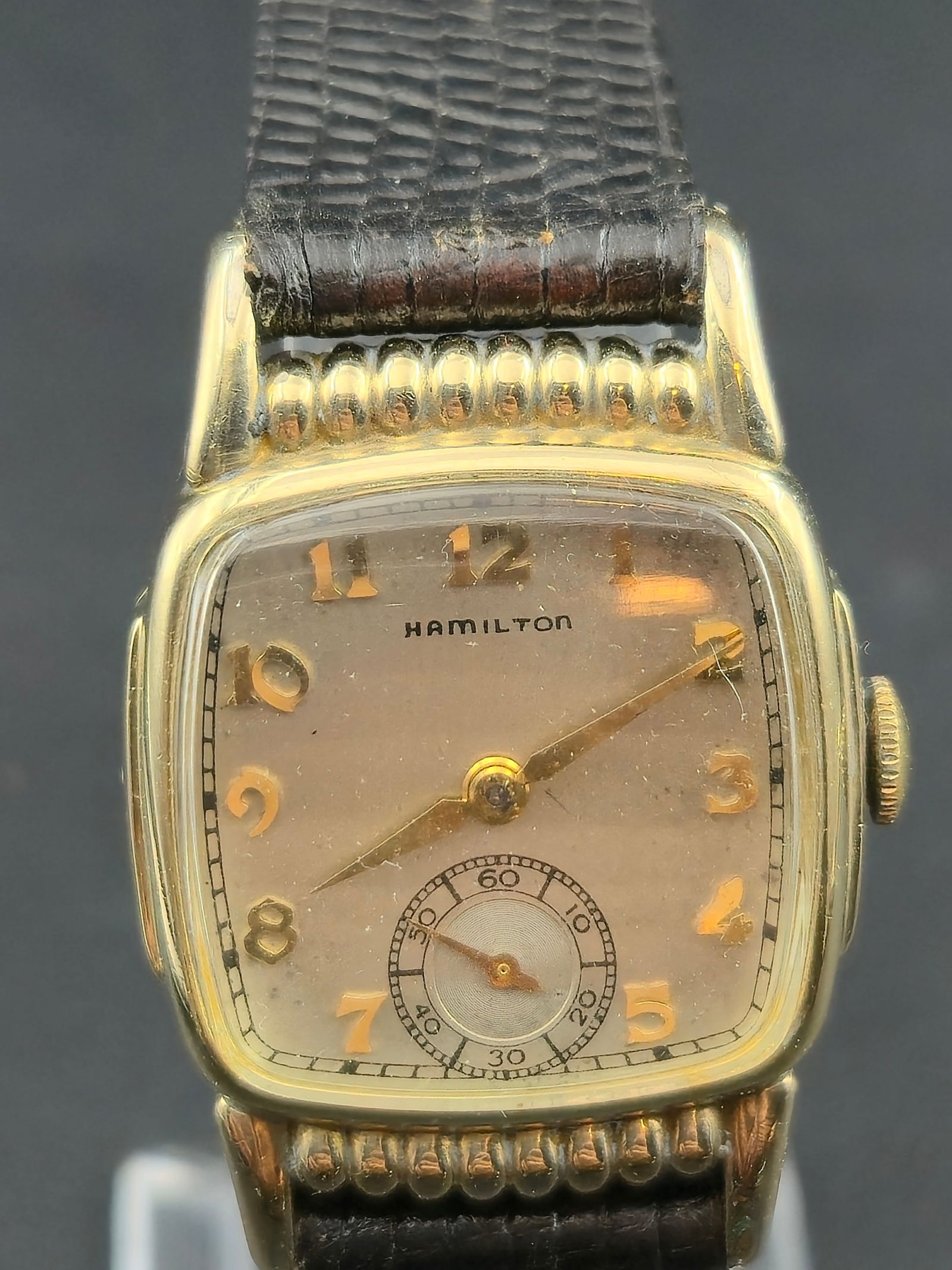 Hamilton c.1941 “Beaded Square” Rectangular Wristwatch Cal. 987A 17J 10K GF (1 of 10)