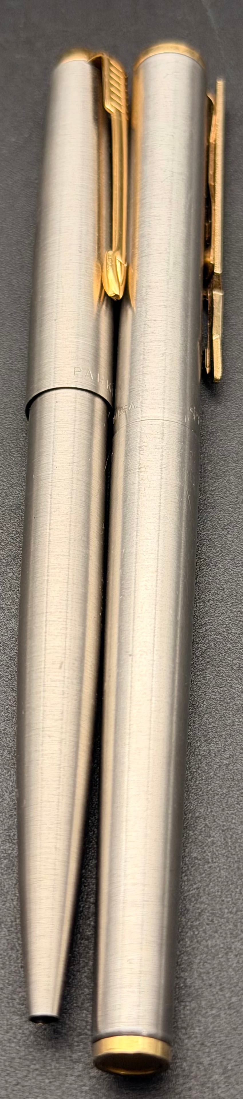 Vintage Parker Stainless Steel Pen & Pencil Set – Gold Arrow Clip – 1960s–70s (1 of 5)