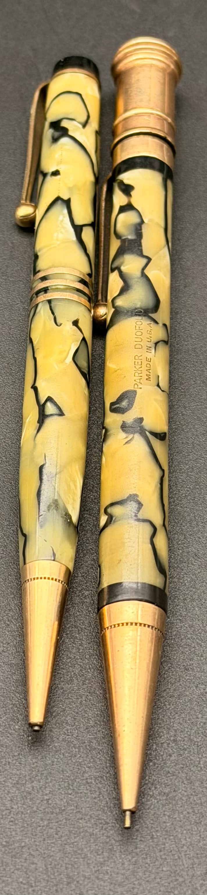 Vintage Parker Duofold Pen & Pencil Set Yellow Black Marble Celluloid USA (1 of 8)