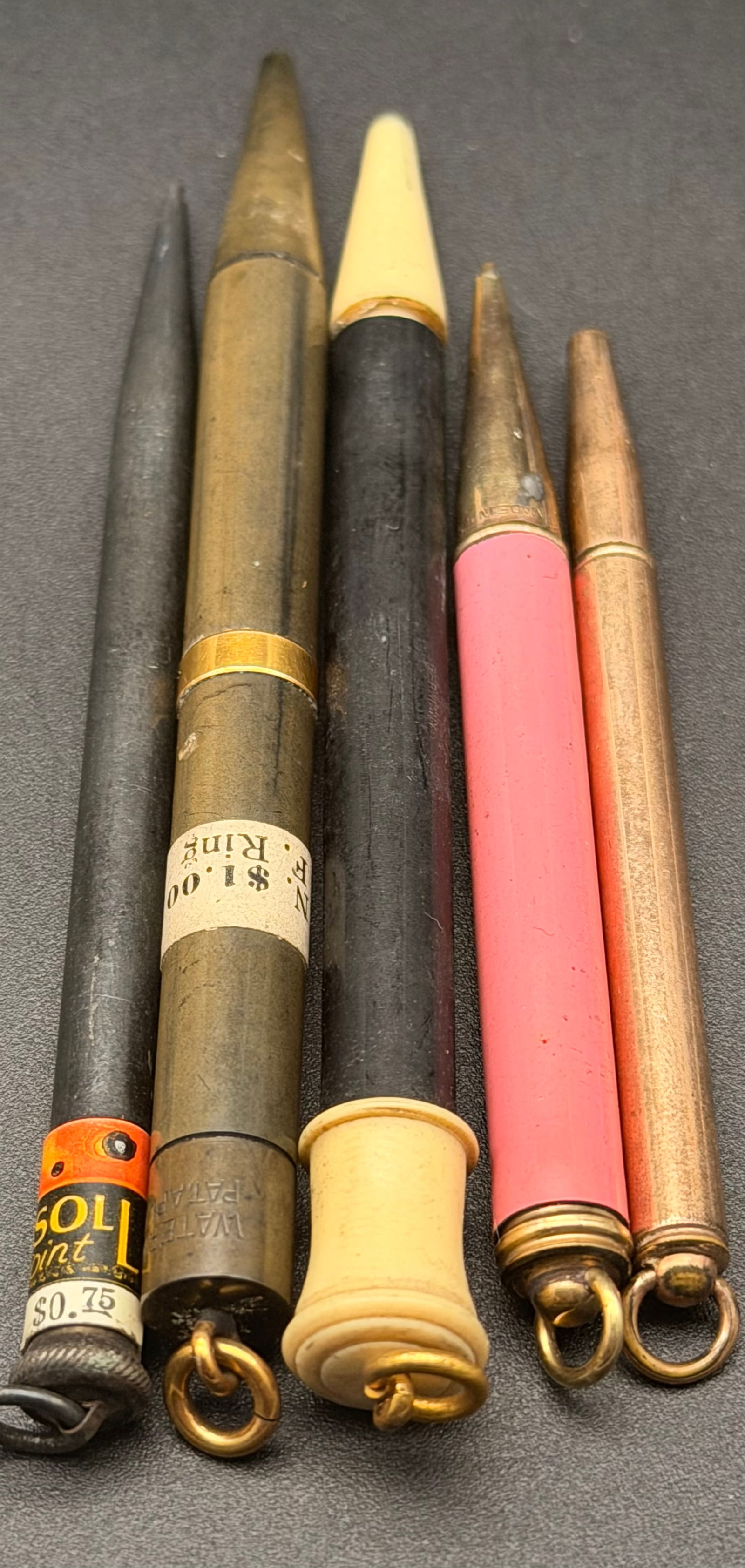 Vintage Advertising & Mechanical Pencil Lot – Assorted Desk Pencils w/ Celluloid & Metal Bodies: Vintage mixed lot of mechanical pencils in assorted styles and materials, including metal, celluloid, and plastic bodies. This group includes advertising and novelty pencils, some with printed labels