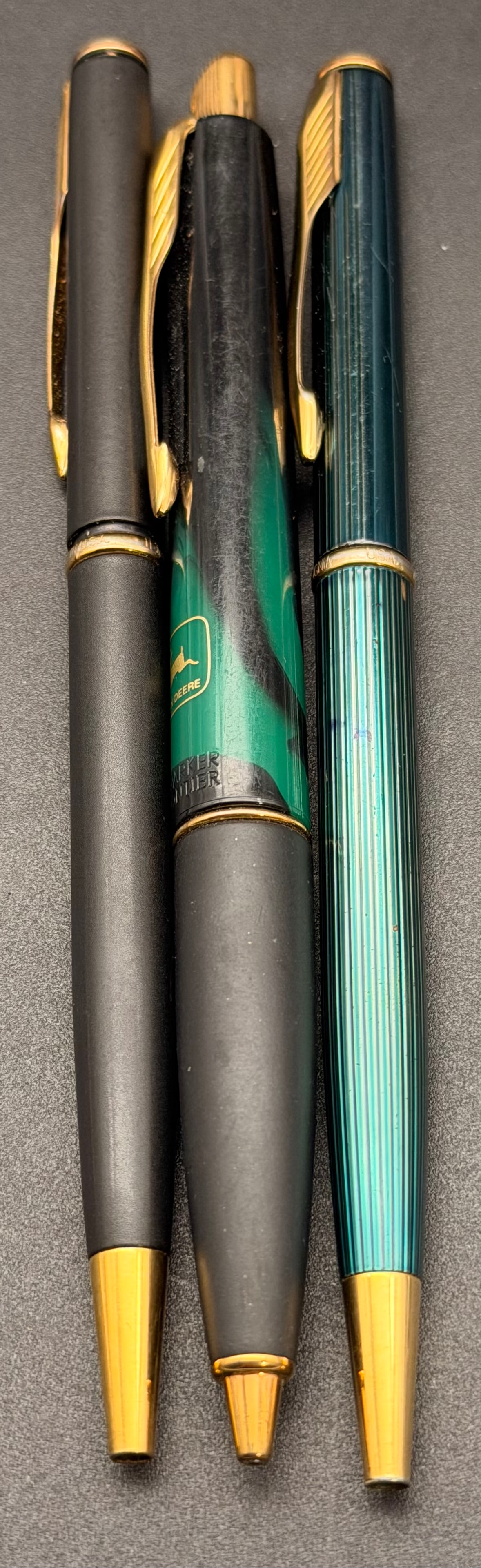 Vintage Parker Ballpoint Pens Lot of 3 Black & Green Gold Tone John Deere (1 of 6)