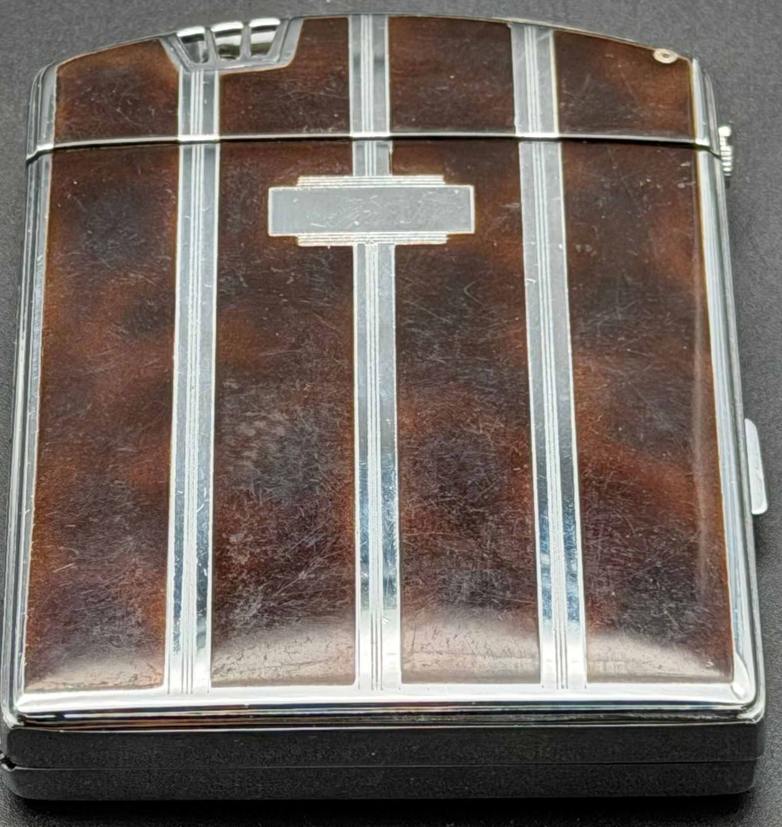 Vintage Ronson Art Deco Cigarette Case Lighter – Brown Enamel & Chrome (1 of 5)