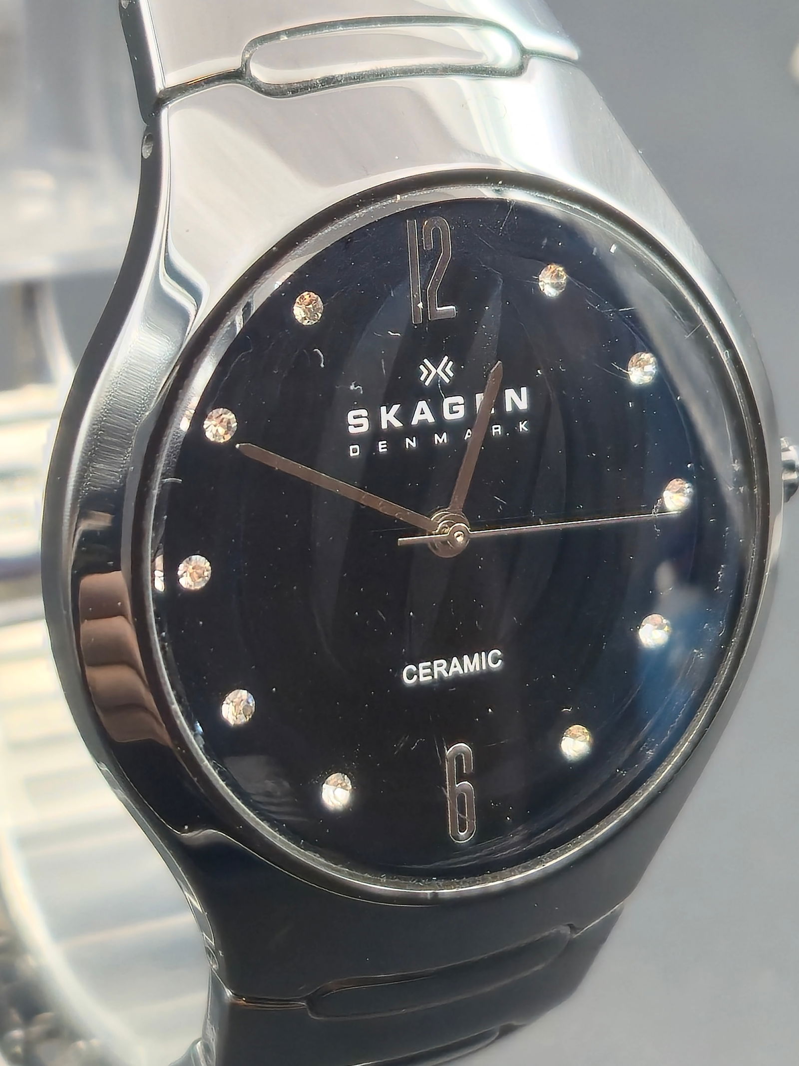 Skagen Denmark Ceramic Quartz Wristwatch Ref 817SBXBC Black Dial 37mm Modern (1 of 9)