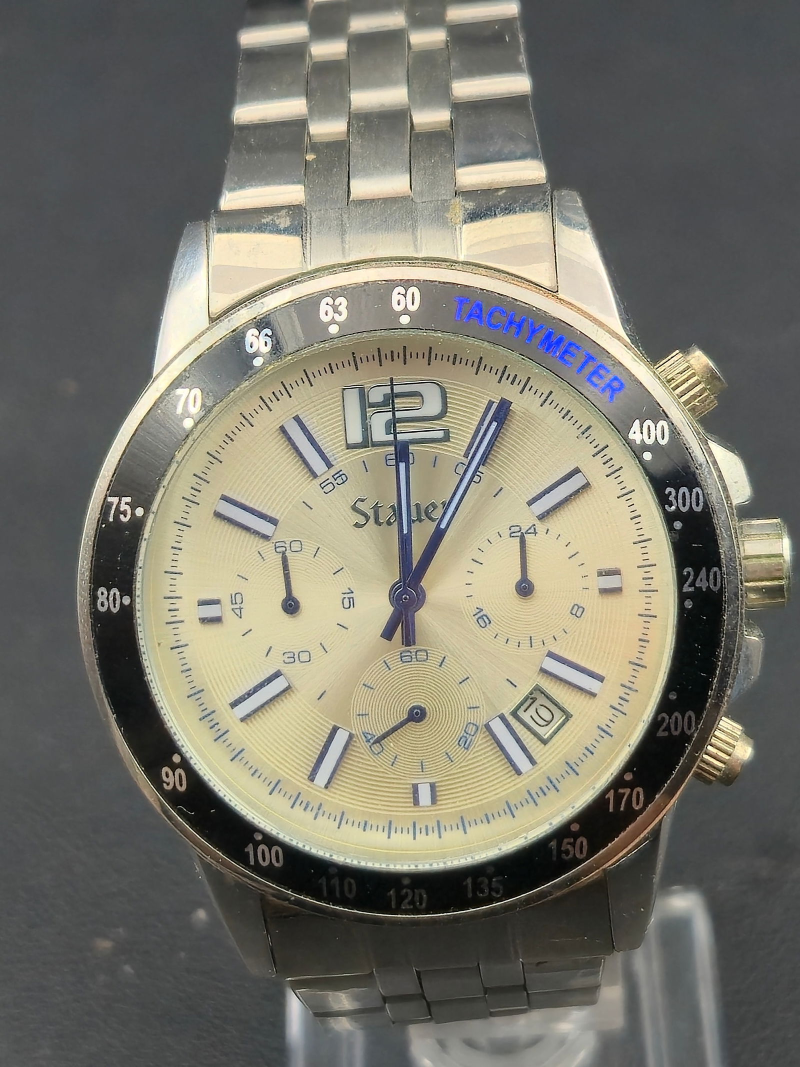 Stauer Stainless Steel Chronograph Tachymeter Quartz Wristwatch 41mm Modern (1 of 9)