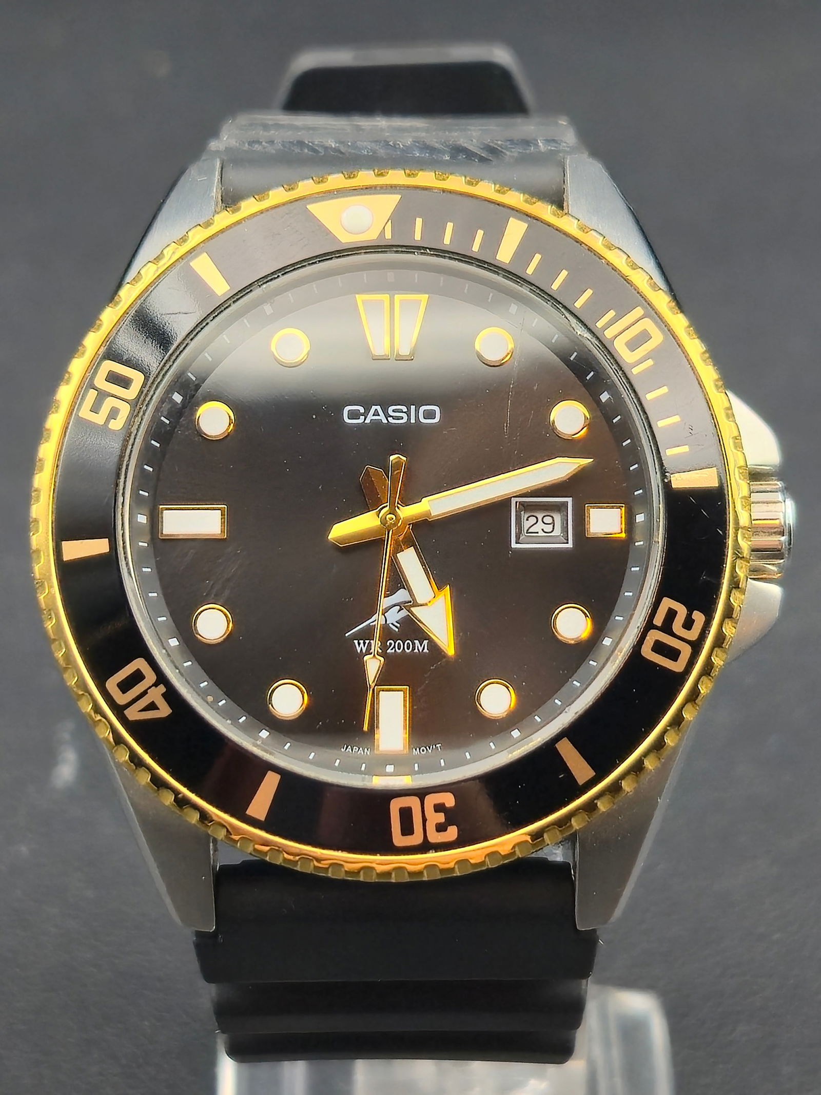 Casio Diver Style Quartz Wristwatch 200M Black Dial Gold-Tone Bezel 44mm Modern (1 of 8)