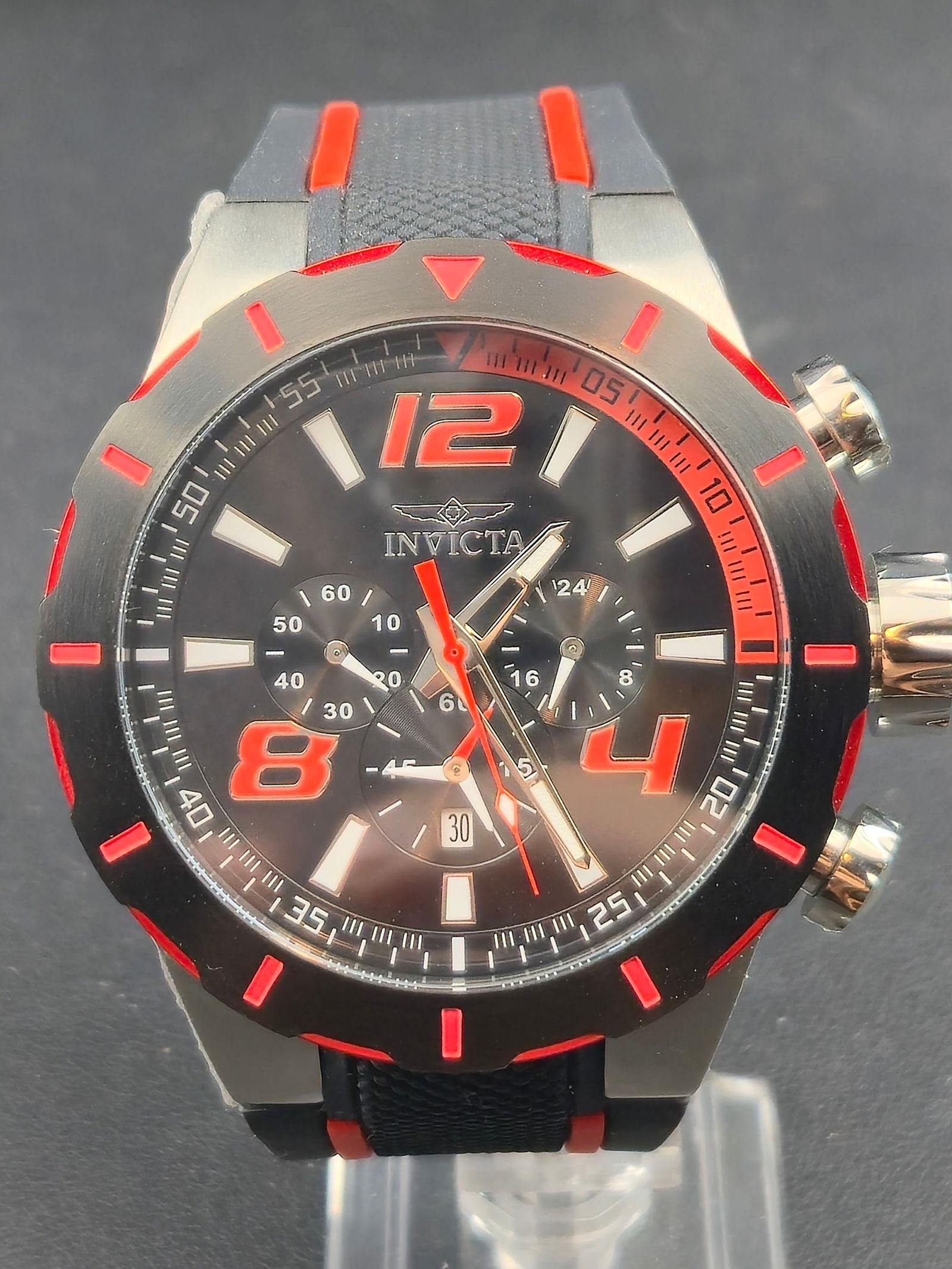 Invicta S1 Rally Chronograph Model 20105 Modern Stainless Steel Black Red Dial 52mm (1 of 9)