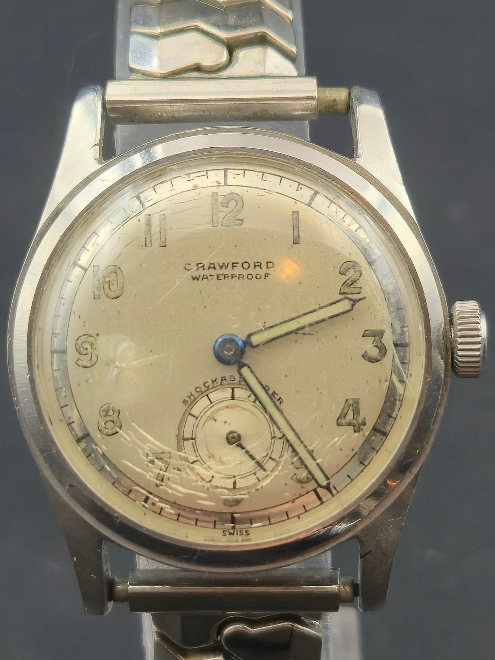Vintage Crawford Swiss 17J Field-Style Dial Shock Absorber Waterproof Wristwatch – Runs (1 of 11)
