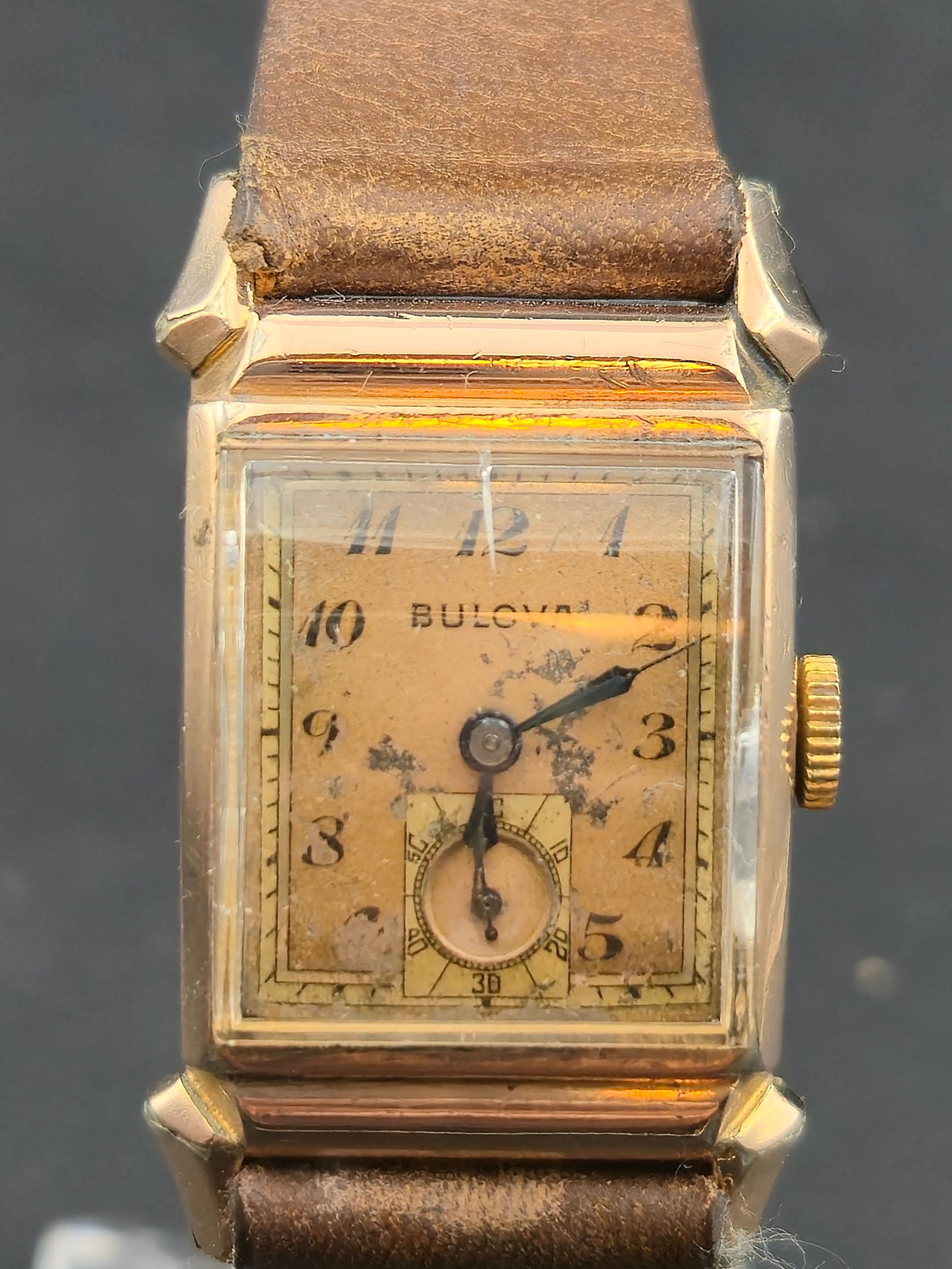 1930s Bulova Rectangular 14K RGP Rose Gold Watch – Sub-Seconds – Runs (1 of 10)