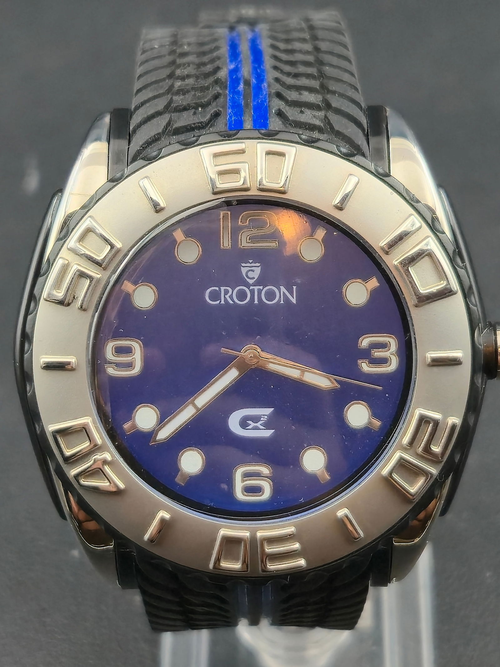 2000s Croton Blue Dial Quartz Sport Watch NOS 48mm – New Battery (1 of 9)