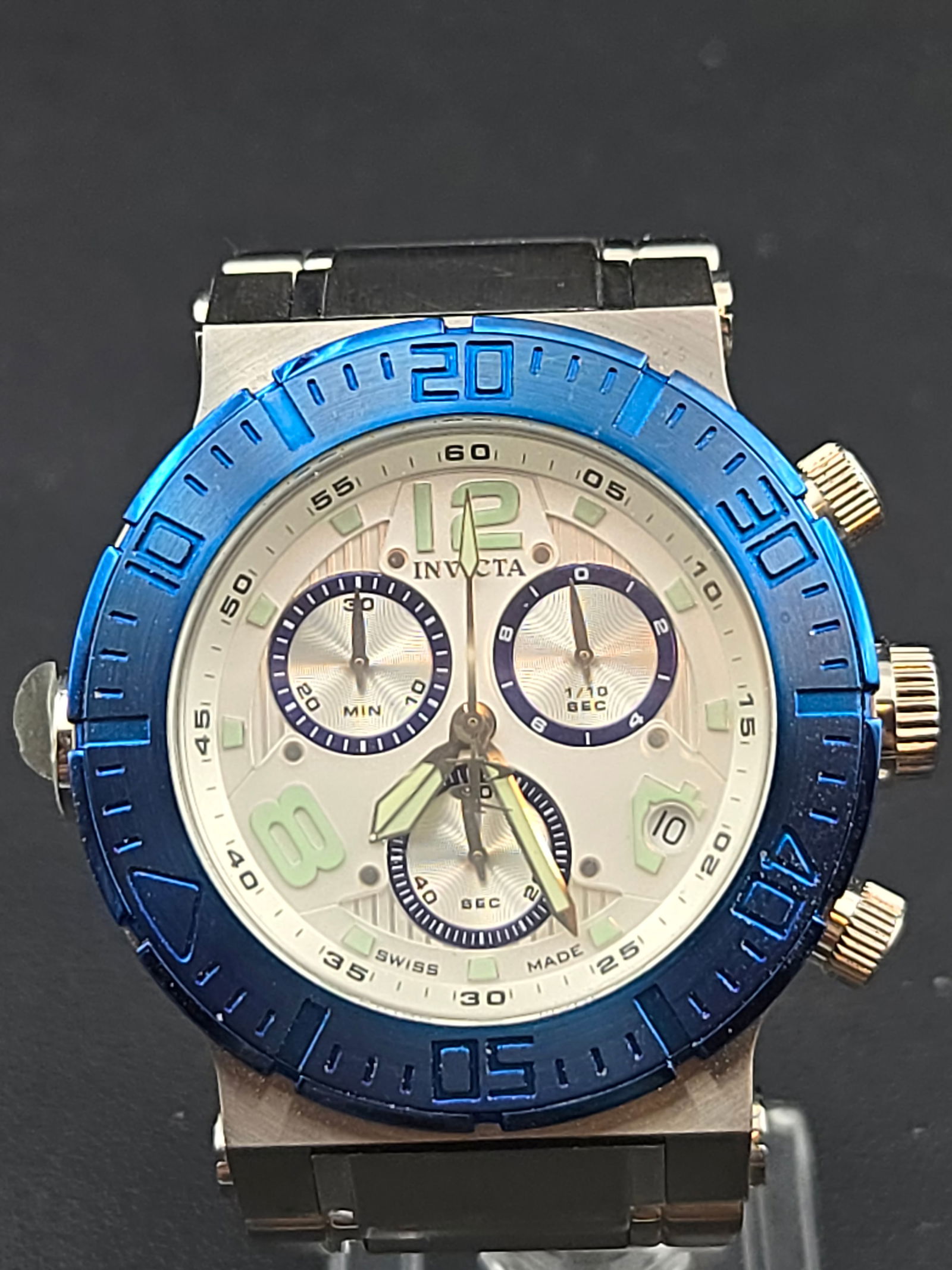 2000s Invicta Reserve Chronograph Blue Bezel Swiss Quartz Watch Model 6754 47mm New Battery Mint (1 of 10)
