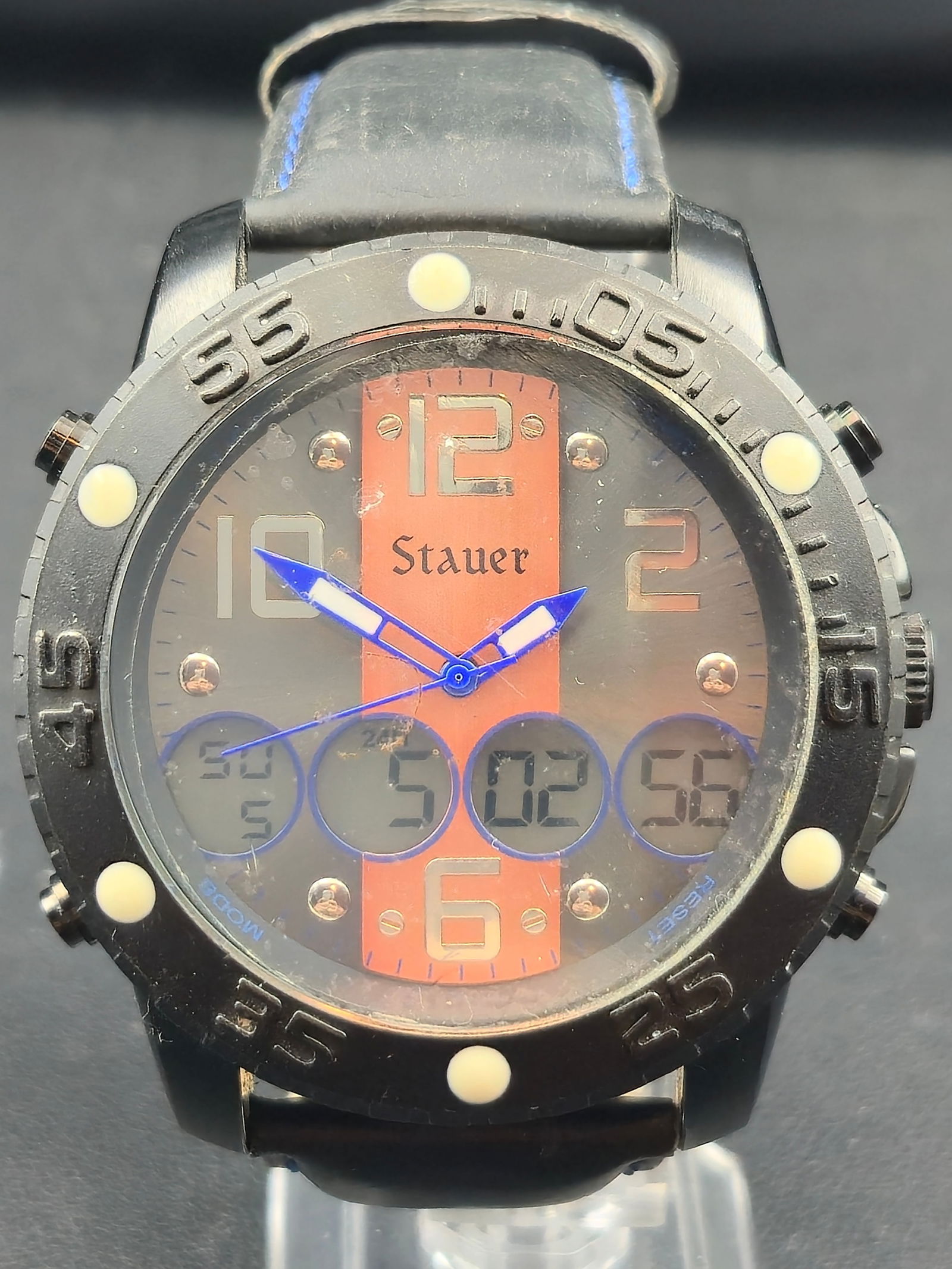 2000s Stauer Ana Digi Quartz Watch Black Case Orange Dial 53mm New Battery (1 of 9)