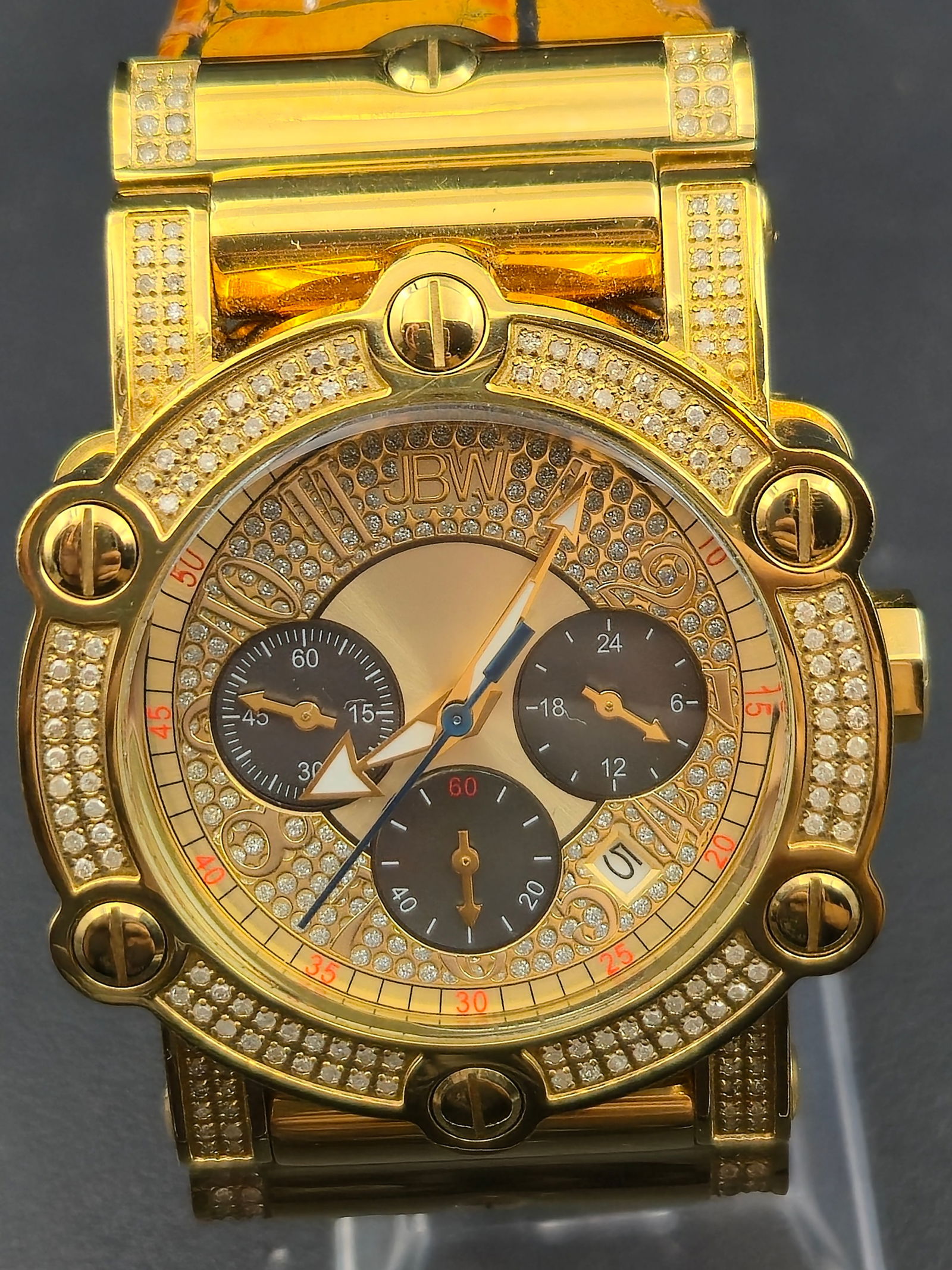 JBW (Jacob & Co) 10th Anniversary Chronograph c.2018 Gold-Tone Stainless Steel, New Battery, Running (1 of 8)