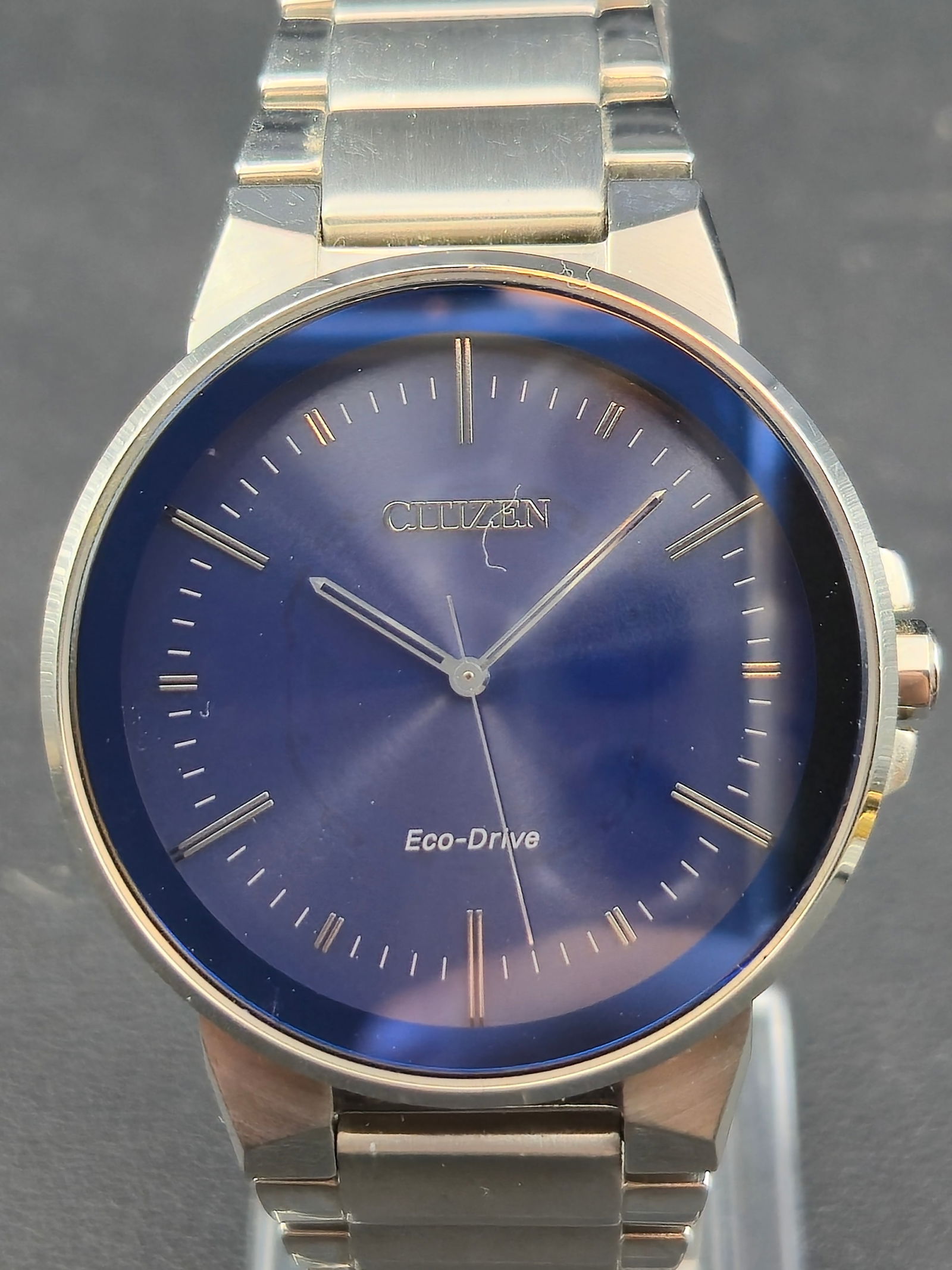 Citizen Eco-Drive c.2010s 41mm Stainless Steel Blue Dial Bracelet, Solar, Running (1 of 10)