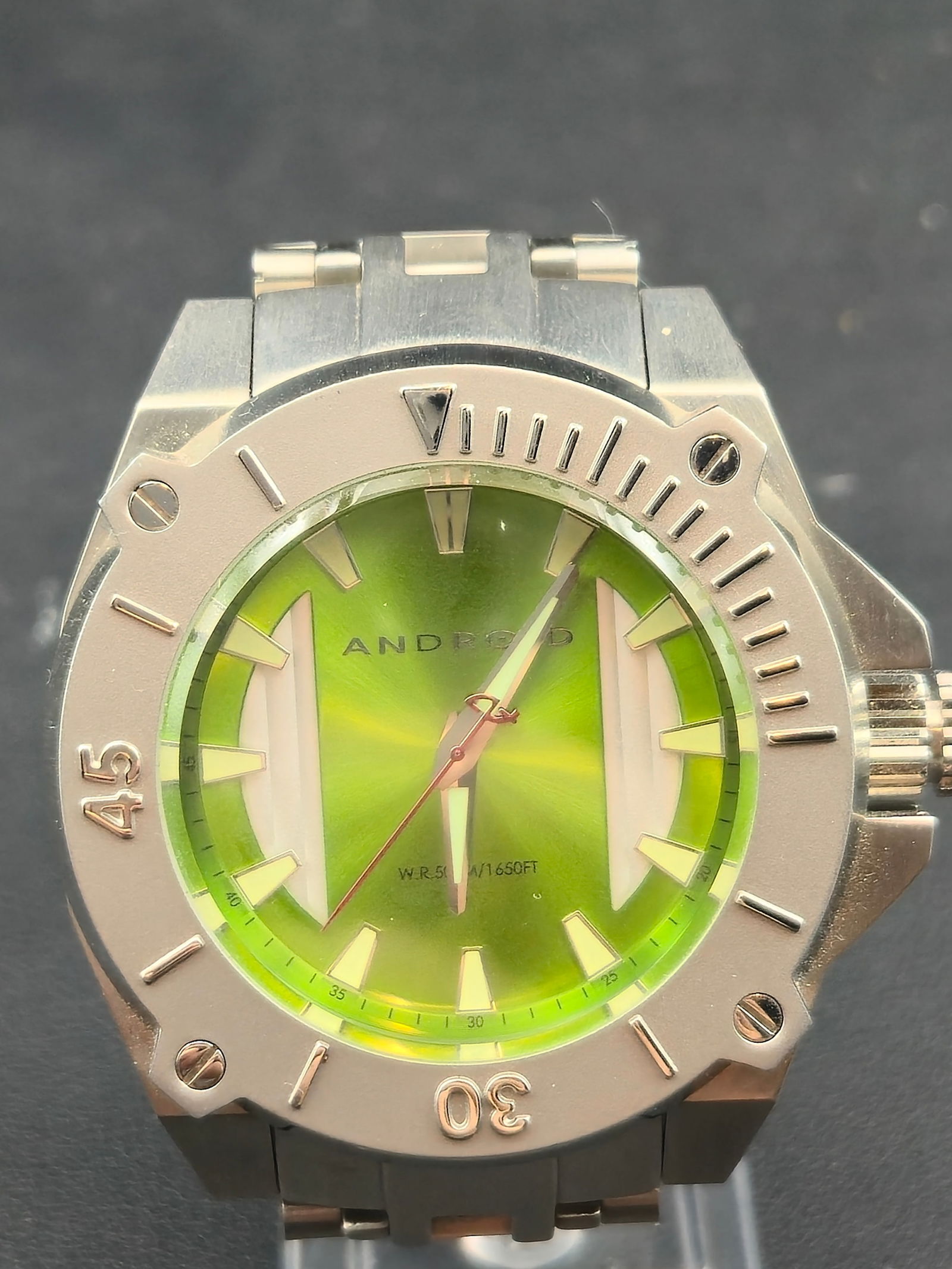 Android AD780 Automatic Stainless Steel Watch, Green Dial, Hardened Mineral, Running (1 of 9)