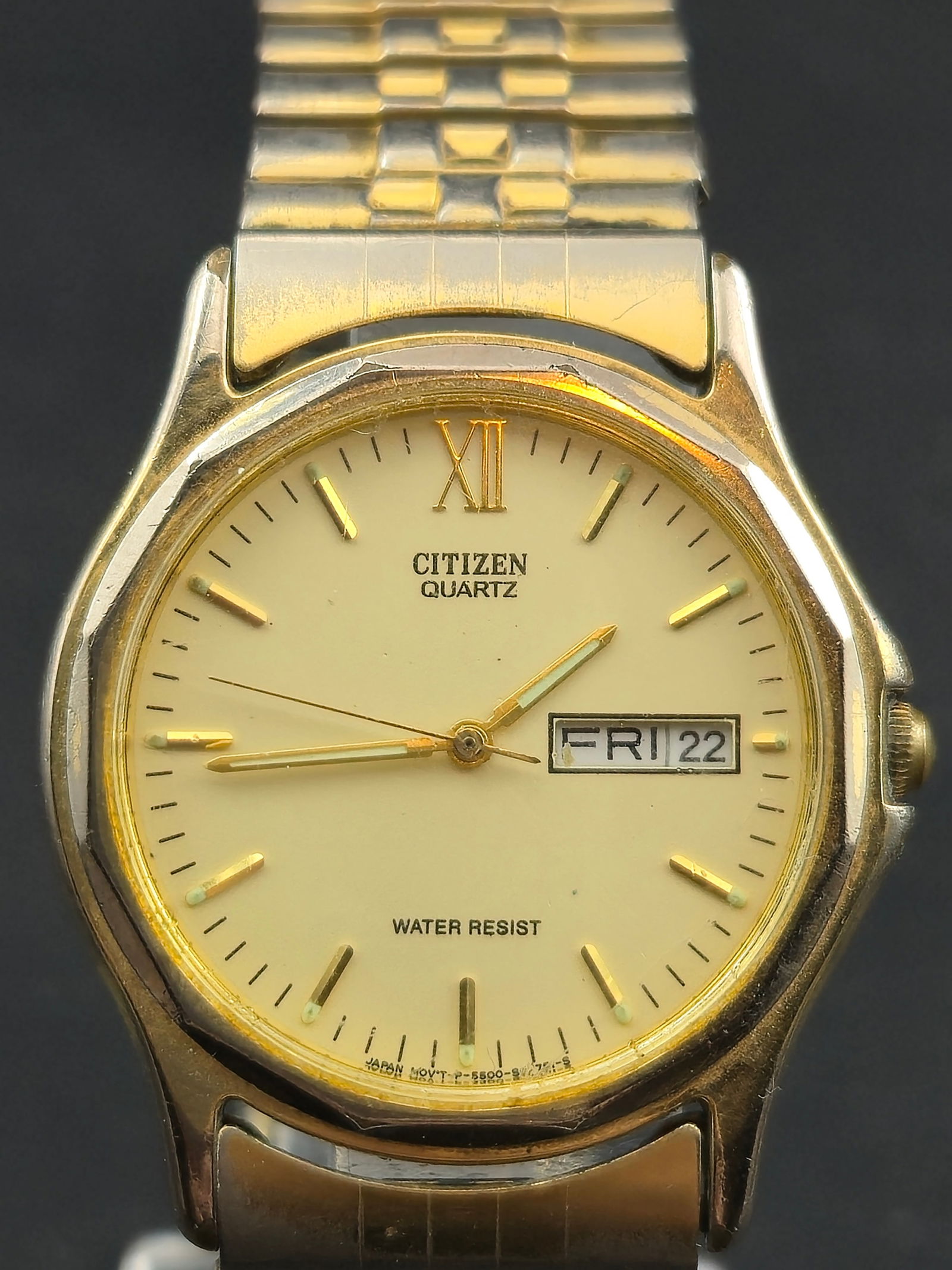 Citizen Quartz Day-Date 36mm Gold-Tone & Steel Bracelet Water Resist Running (1 of 10)