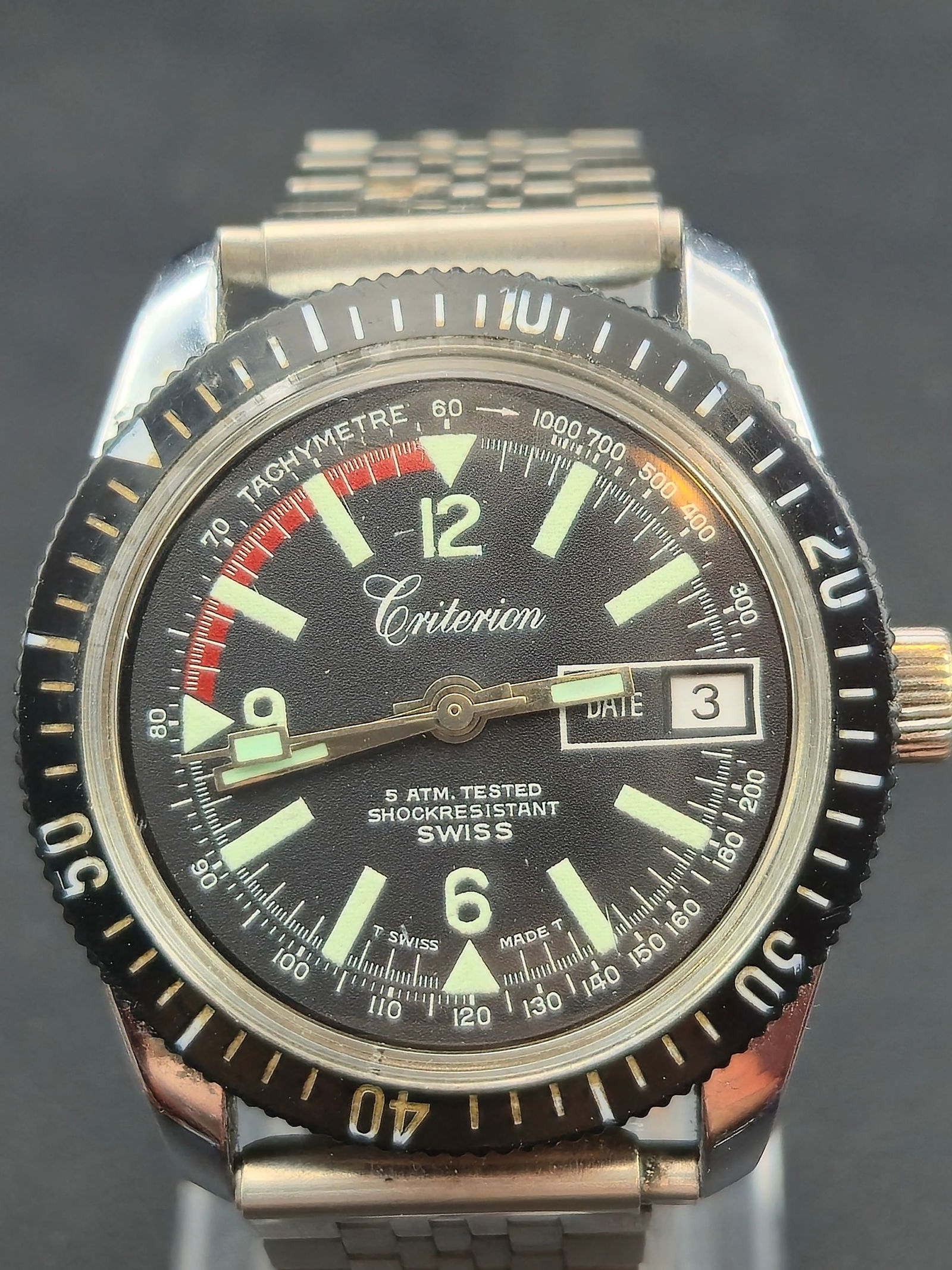 Criterion Swiss 1960s Diver Watch Tachymeter Bezel Date Stainless Steel Running (1 of 10)