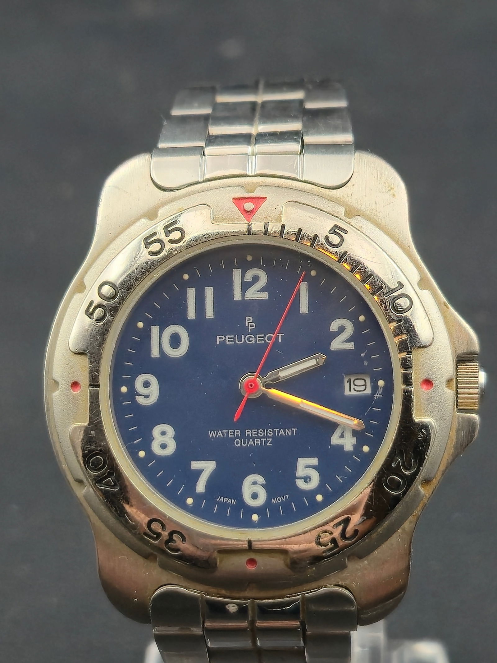 Peugeot Quartz Date Watch Blue Dial Stainless Back 38mm Running (1 of 7)