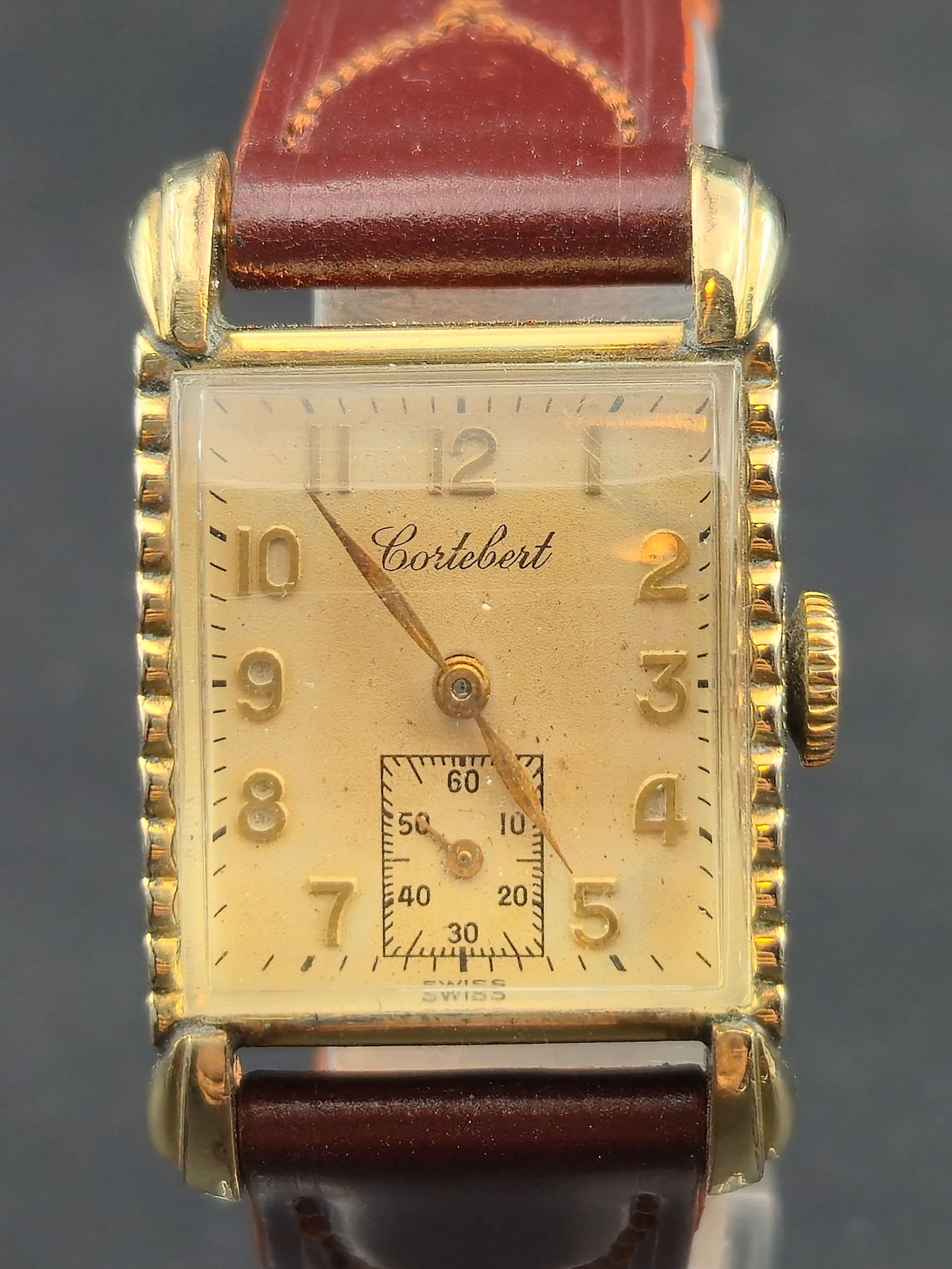 Cortébert Rectangular Swiss Manual Watch Small Seconds 21mm Gold Tone 1940s (1 of 8)