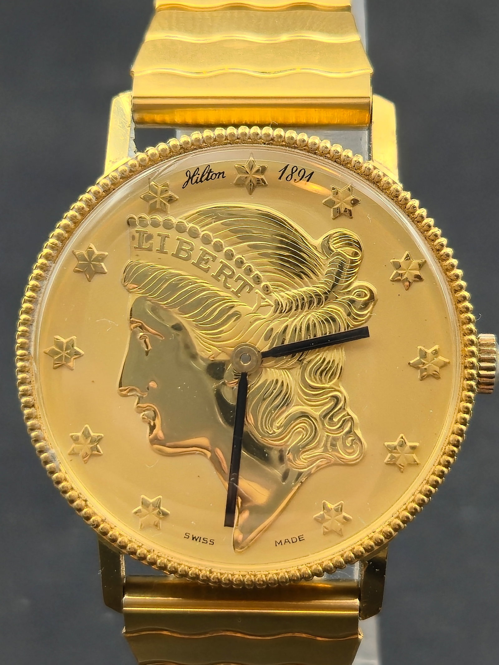 c.1970s Hilton Watch Co. Swiss Mechanical 17J Liberty Dial Gold-Plated 10 Microns Watch (1 of 11)