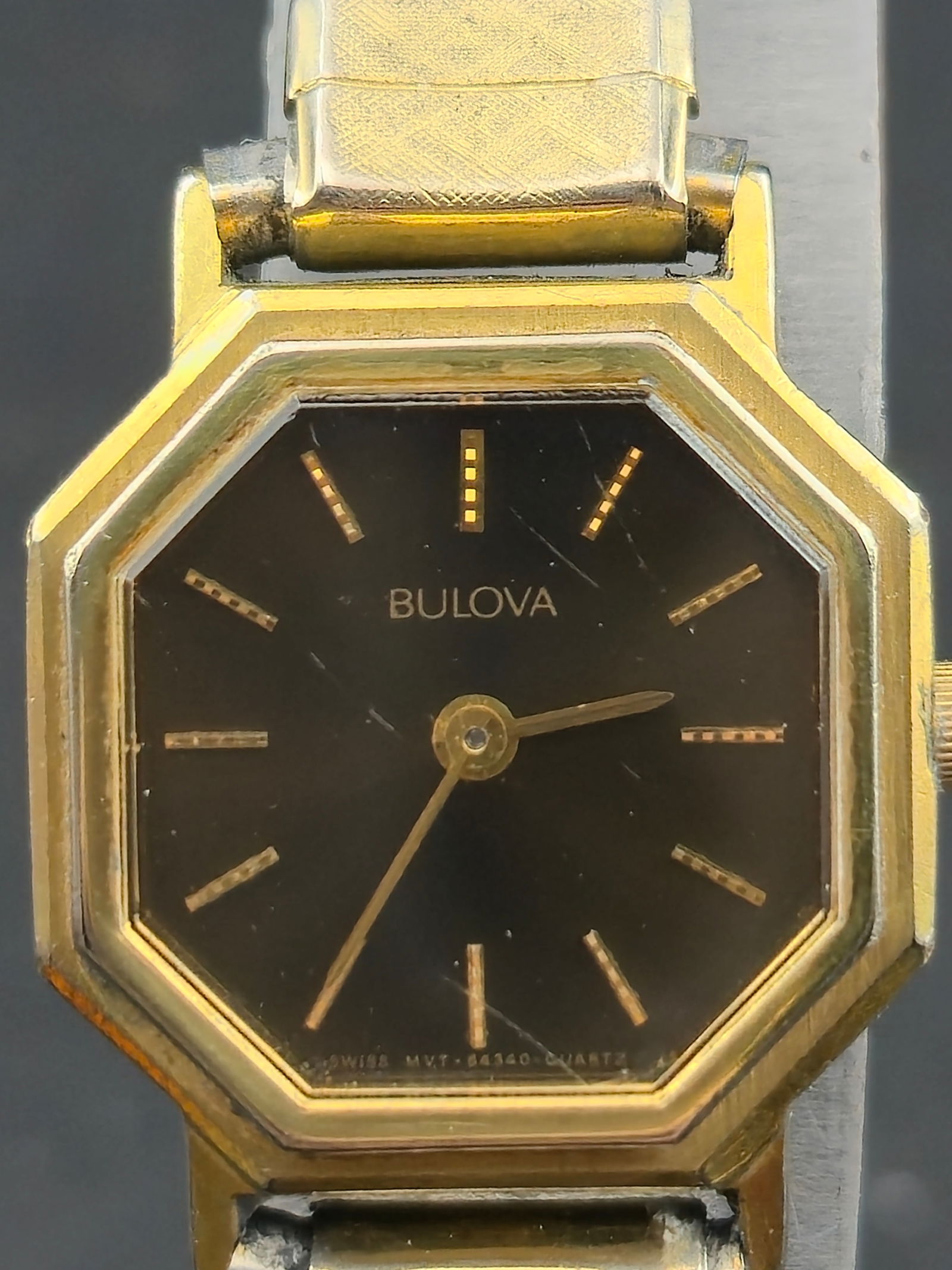 Bulova Ladies Quartz Octagonal Watch Gold-Tone Bezel Steel Back 20mm (1 of 10)