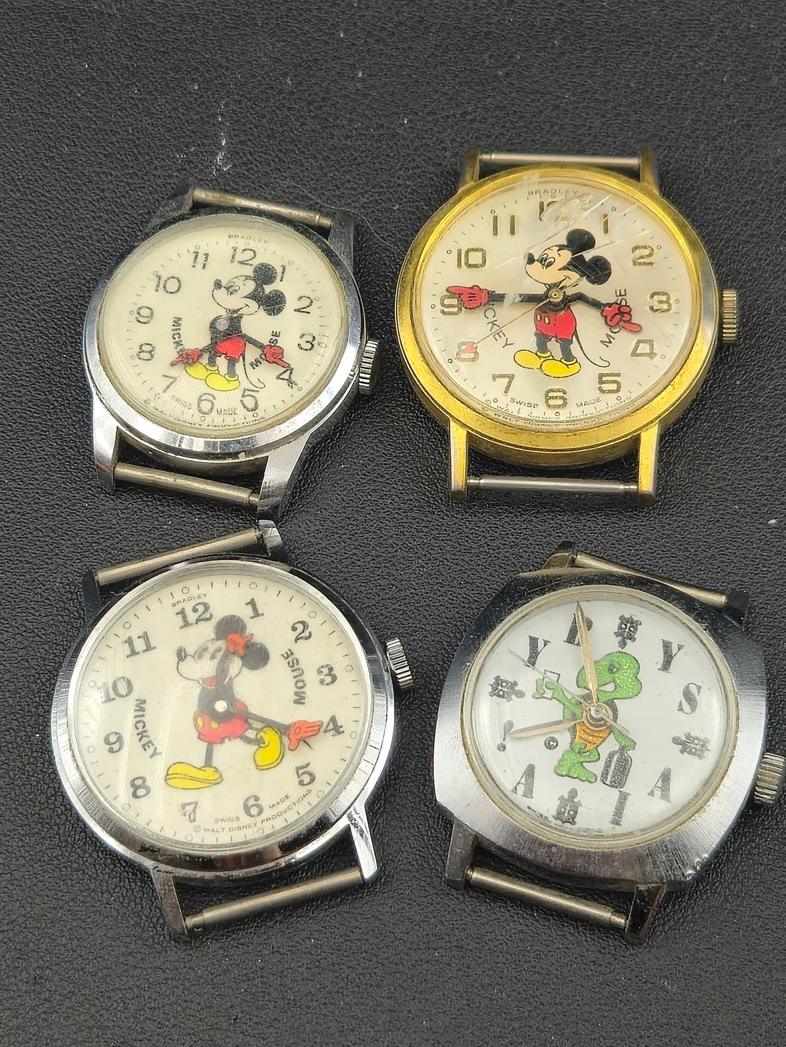 Lot of 4 Vintage Swiss Character Watches Bradley Mickey Mouse Frog 32mm Starts Stops (1 of 10)