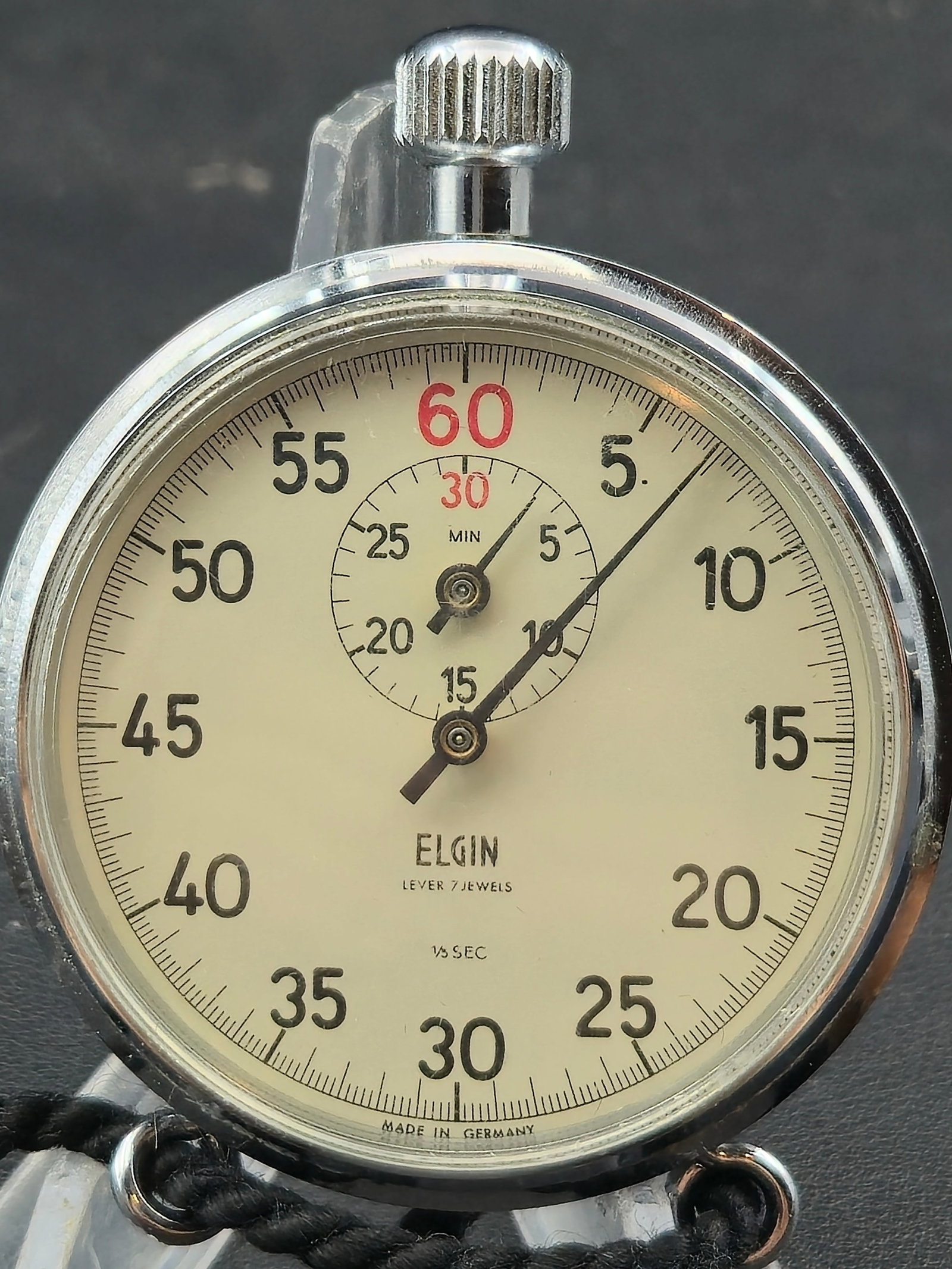 Mid-20th Century Elgin Watch Company Stopwatch 7J Lever German Made 55mm Running (1 of 7)